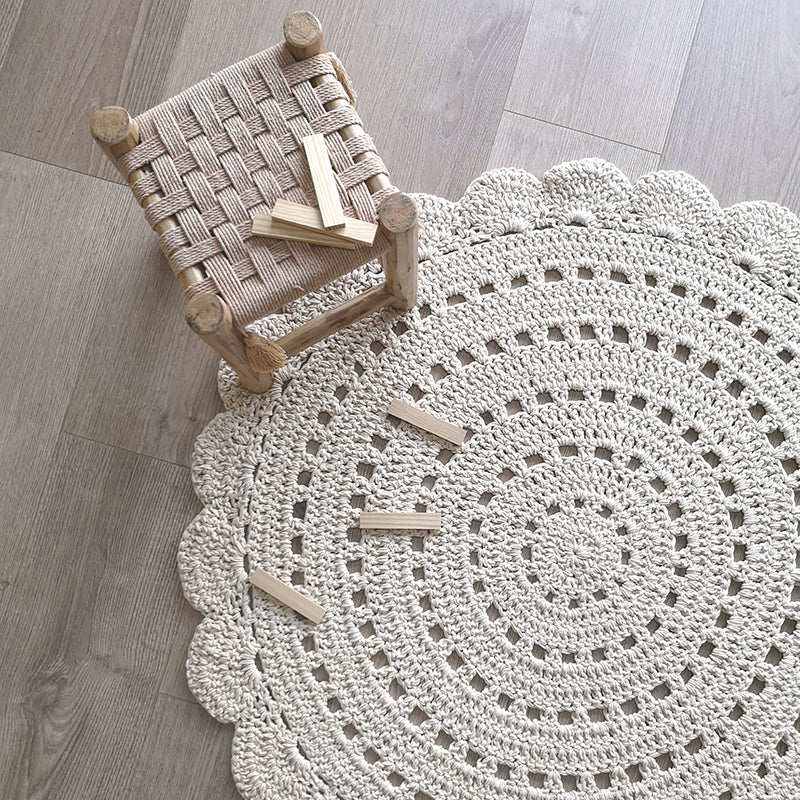 Alma Ecru Hand Crochet Children's Rug