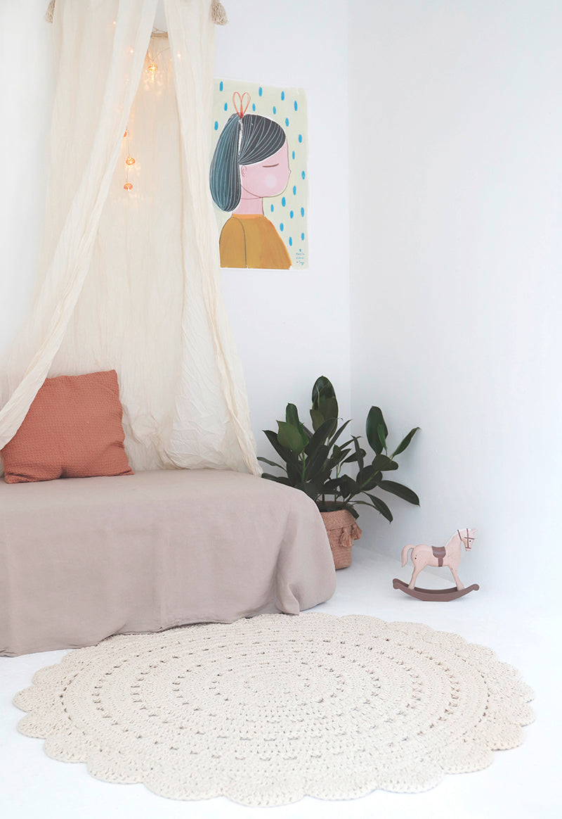 Alma Ecru Hand Crochet Children's Rug