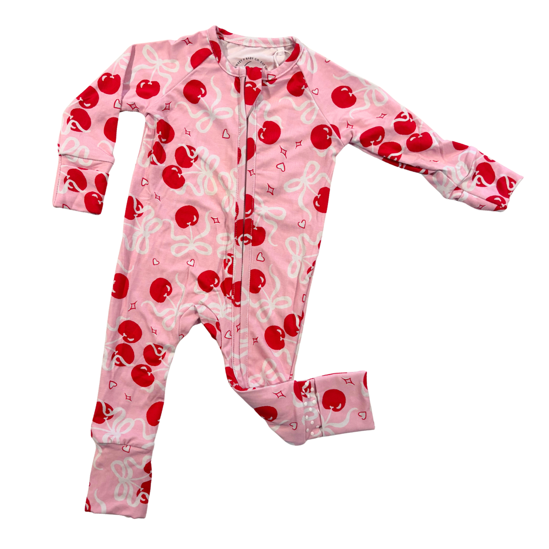 Pink Cherry Zip Up Bamboo Pajamas