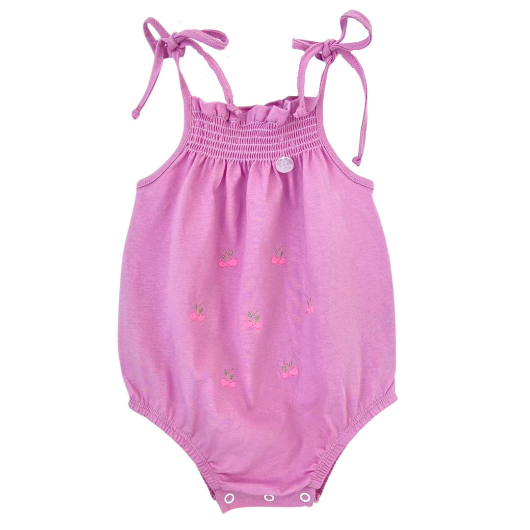 Smocked Bubble With Embroidered Cherries
