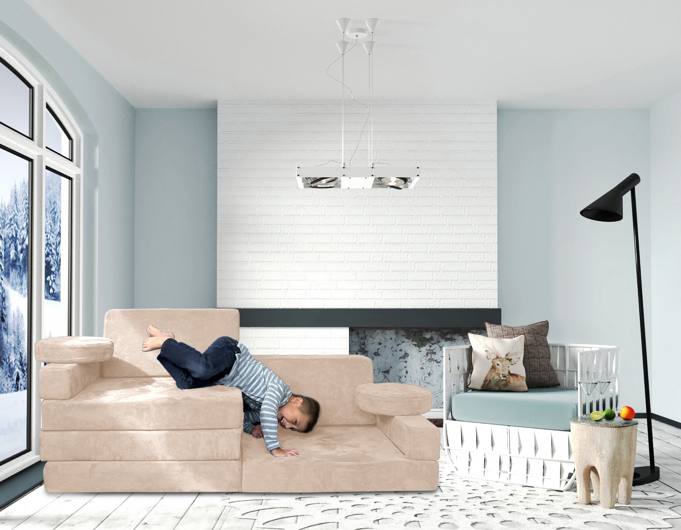 10 Piece Large Soft Furniture Playset Modular Microsuede Foam Play Couch For Creative Kids