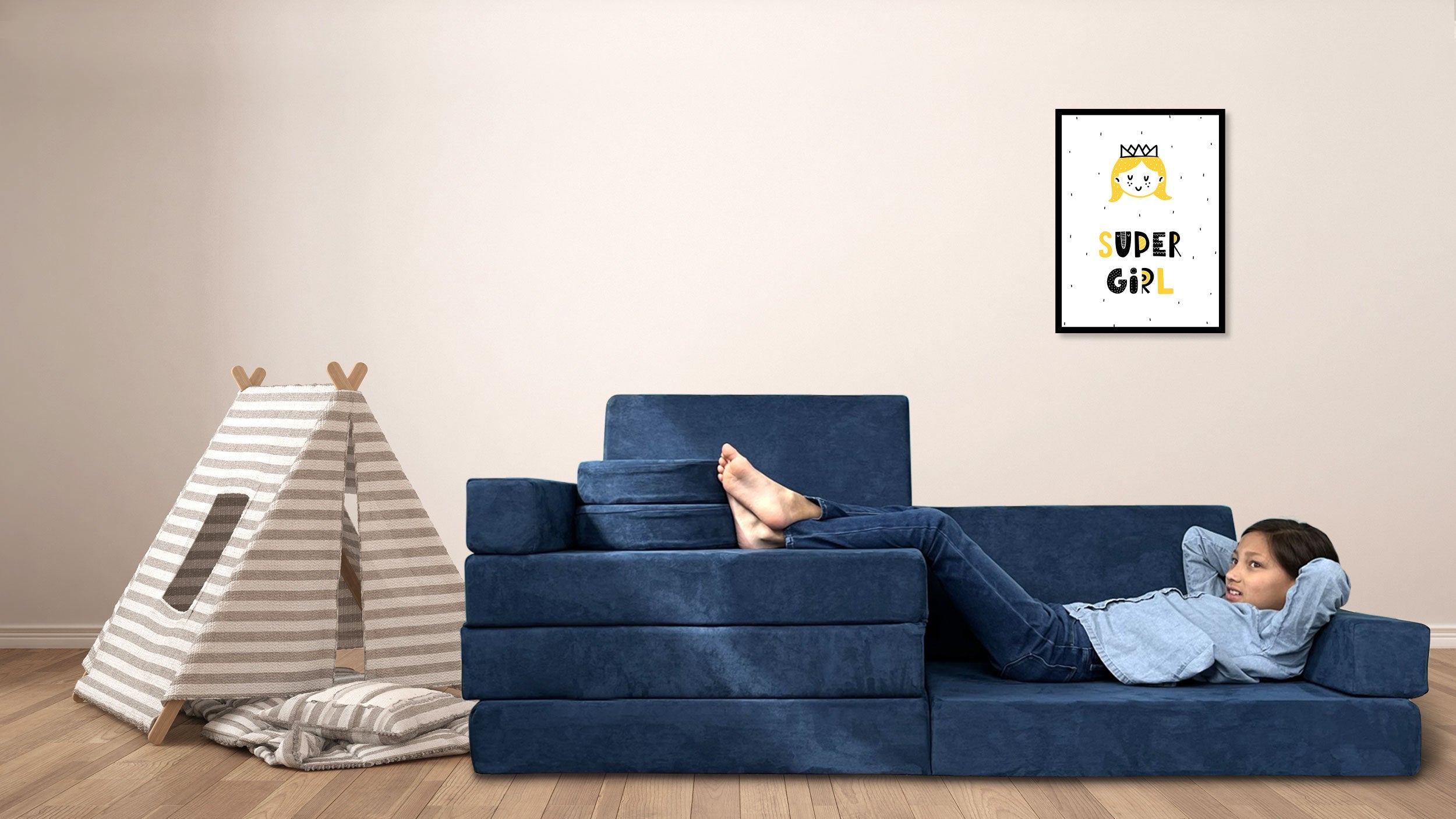 10 Piece Large Soft Furniture Playset Modular Microsuede Foam Play Couch For Creative Kids