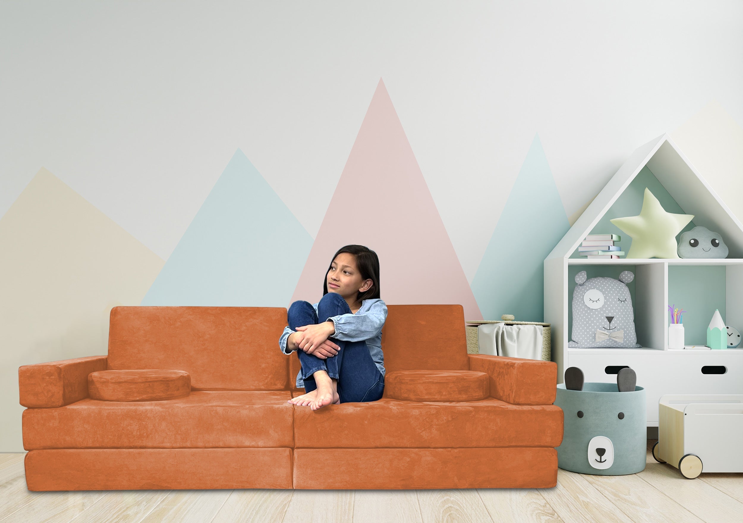 10 Piece Large Soft Furniture Playset Modular Microsuede Foam Play Couch For Creative Kids