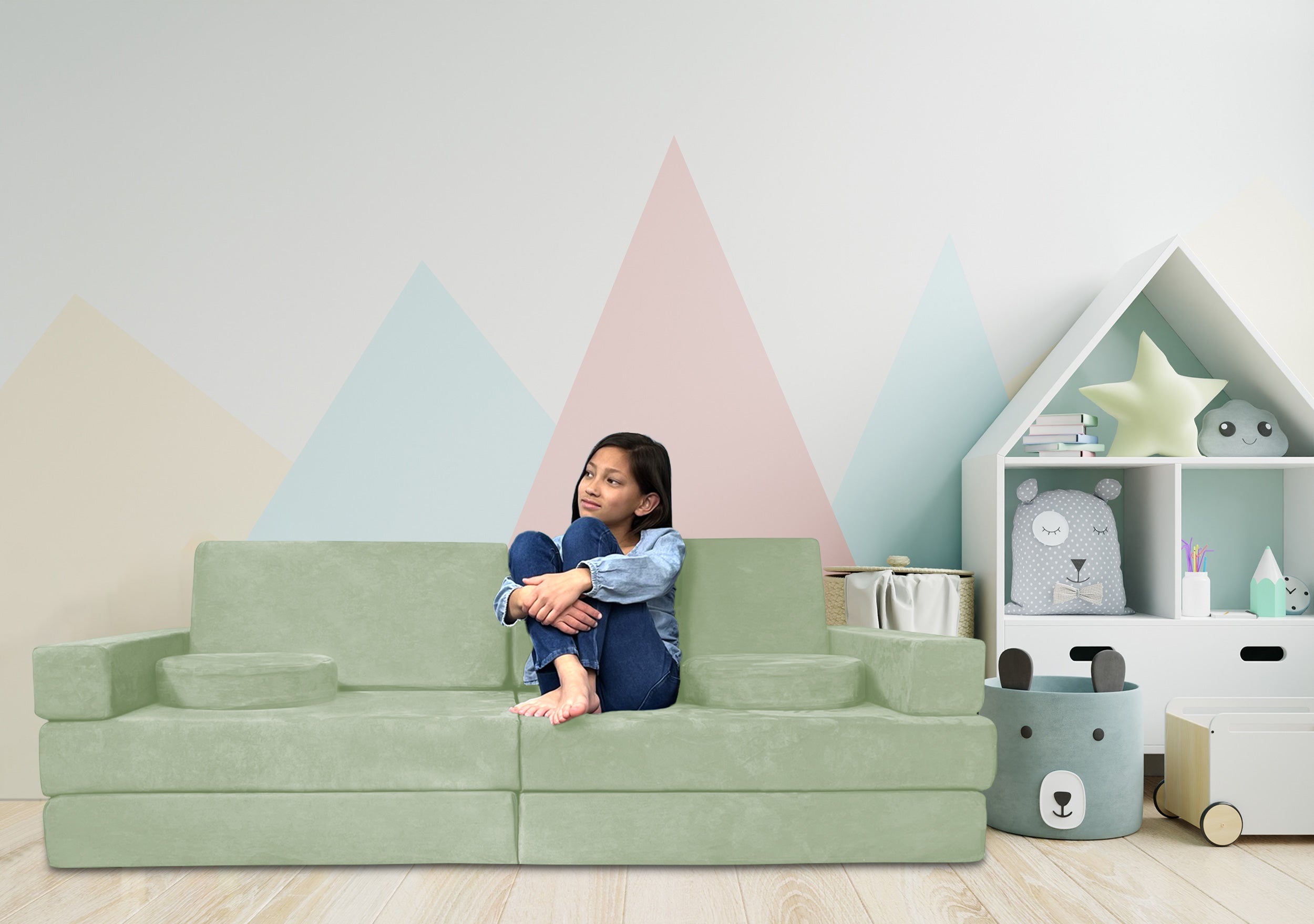 10 Piece Large Soft Furniture Playset Modular Microsuede Foam Play Couch For Creative Kids