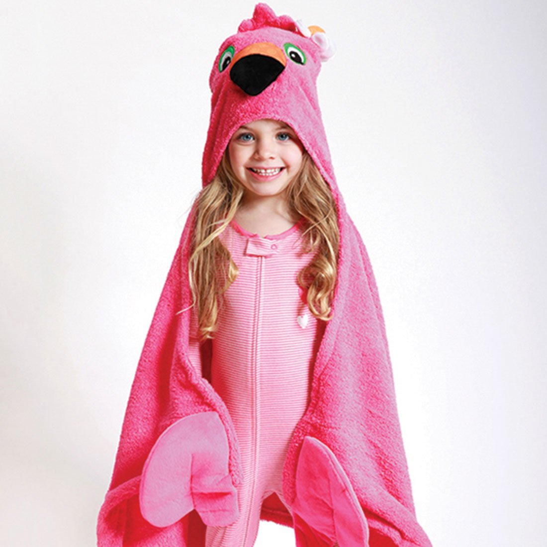 Kids Plush Terry Hooded Bath Towel - Franny The Flamingo