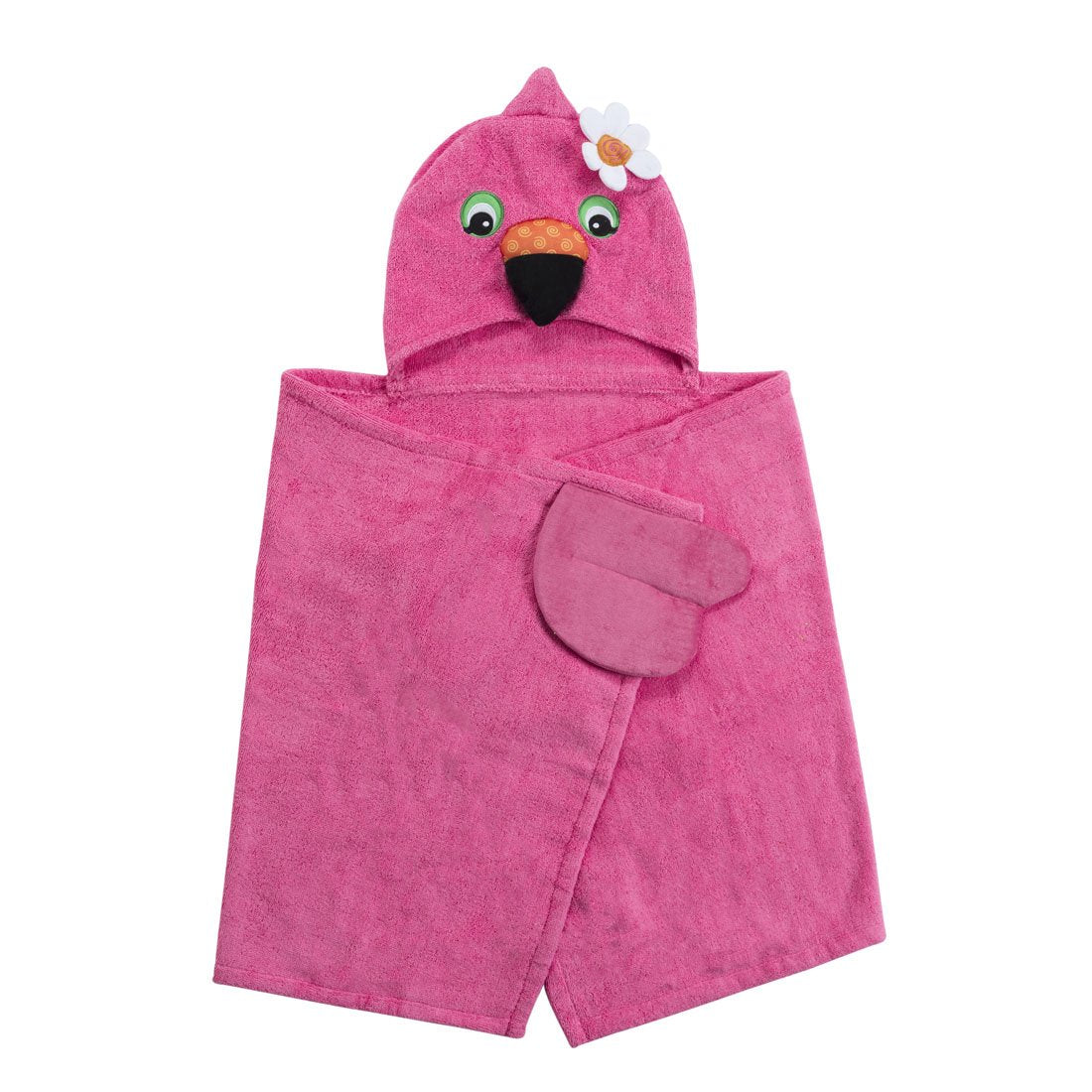 Kids Plush Terry Hooded Bath Towel - Franny The Flamingo