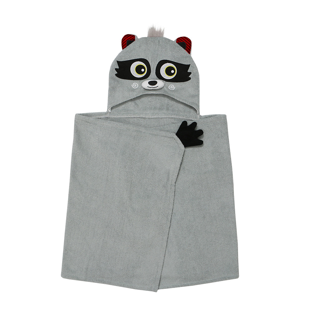 Kids Plush Terry Hooded Bath Towel - Rocco The Raccoon