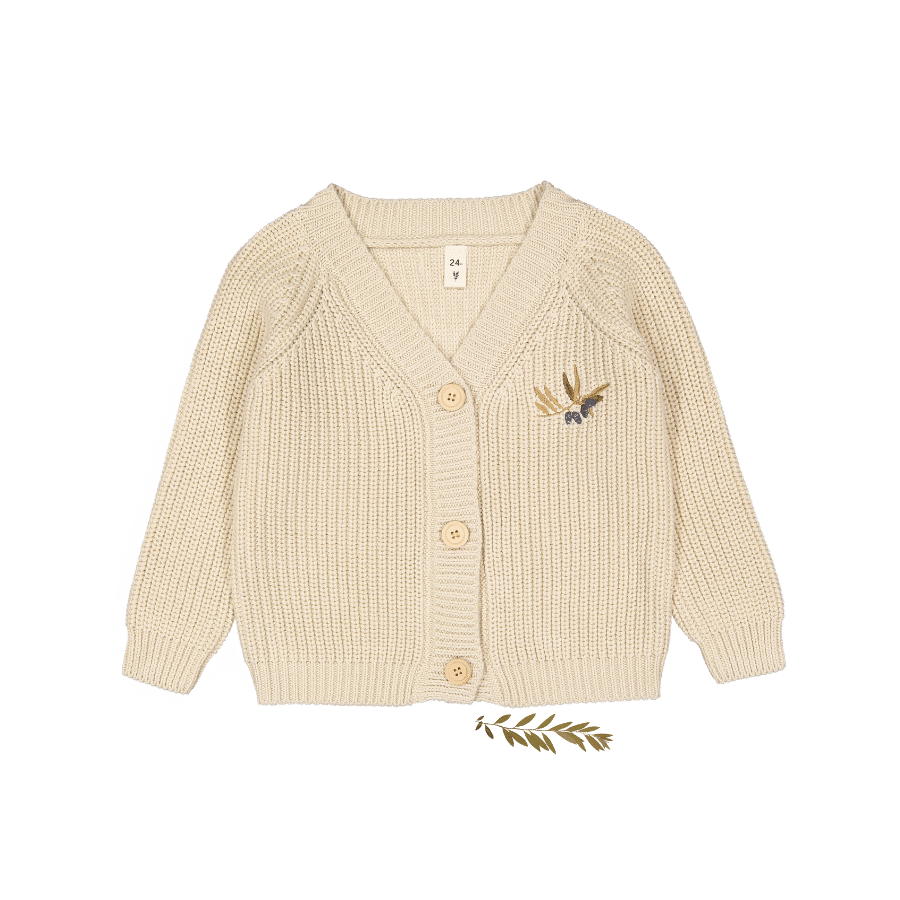 The Chunky Knit Cardigan - Olive Cream