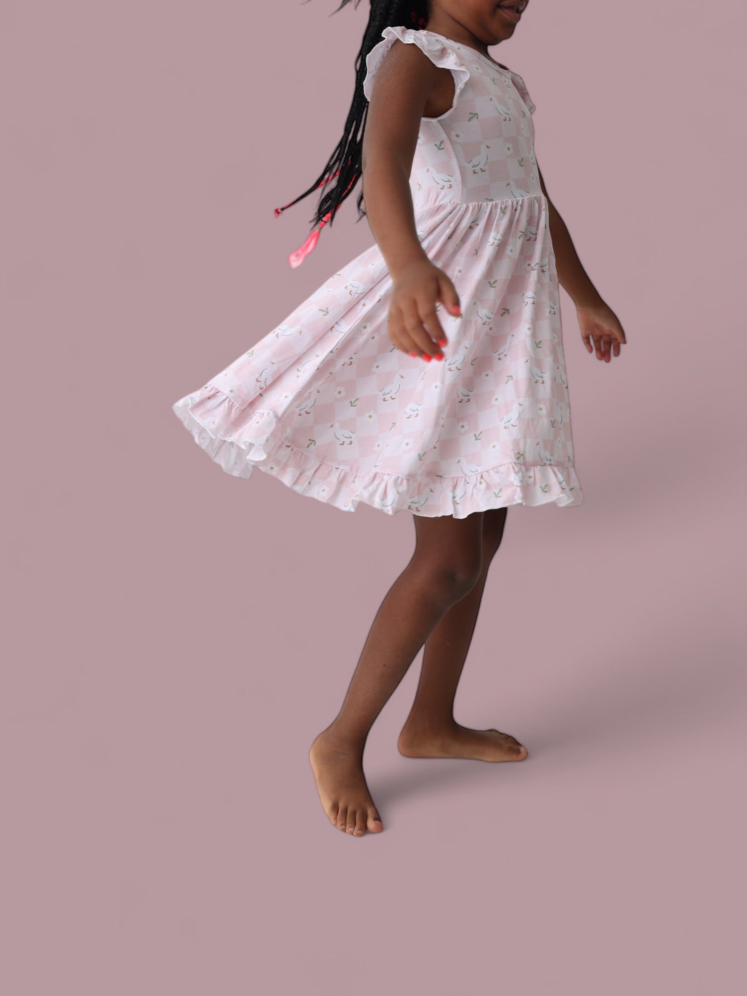 Exclusive Ducks And Daisies Dream Cap Sleeve Ruffle Dress