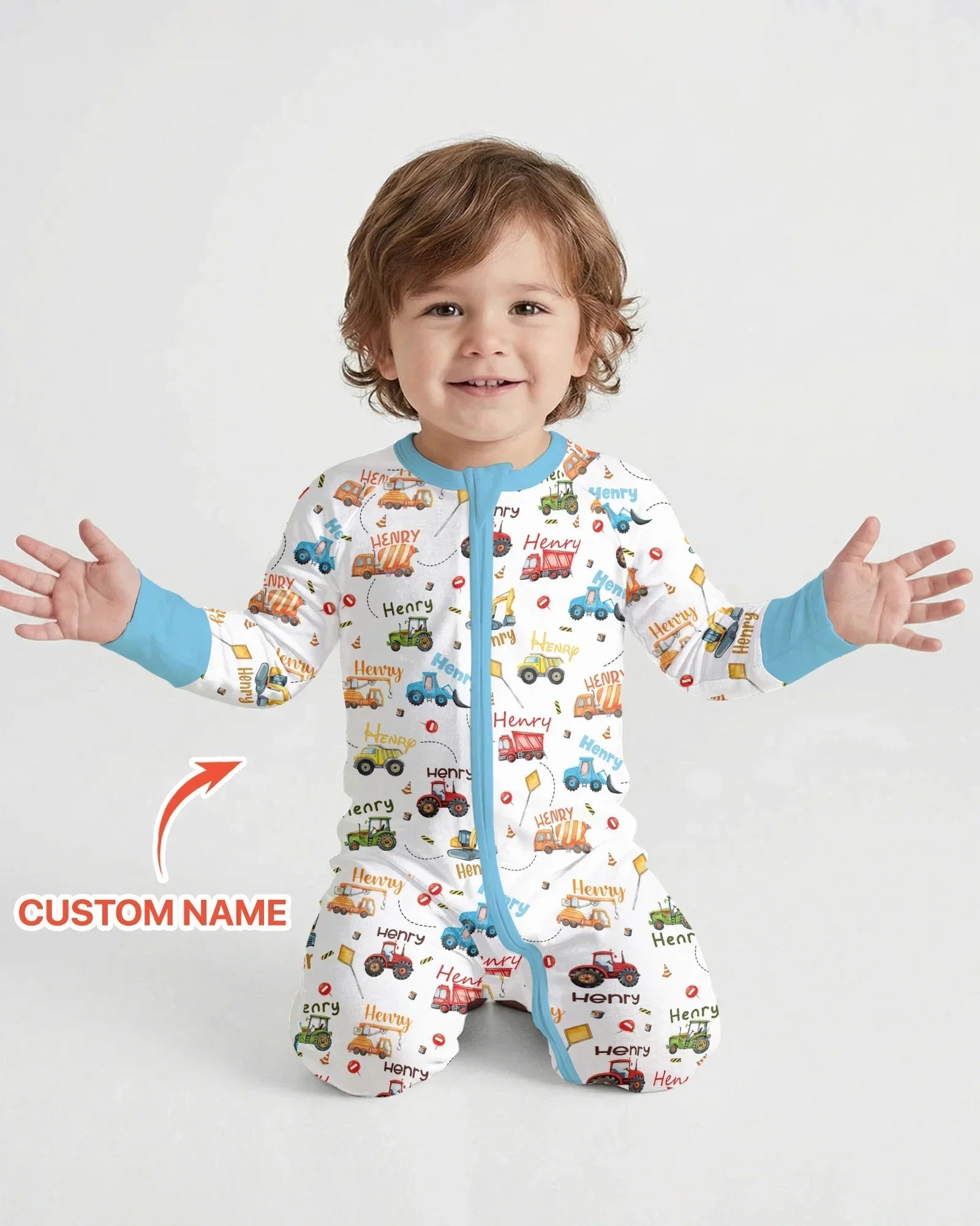 Construction Vehicles Custom Name Bamboo Convertible Zippy