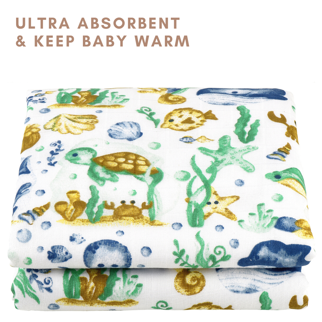 Bamboo Viscose Baby Hooded Towel Ocean Life Print