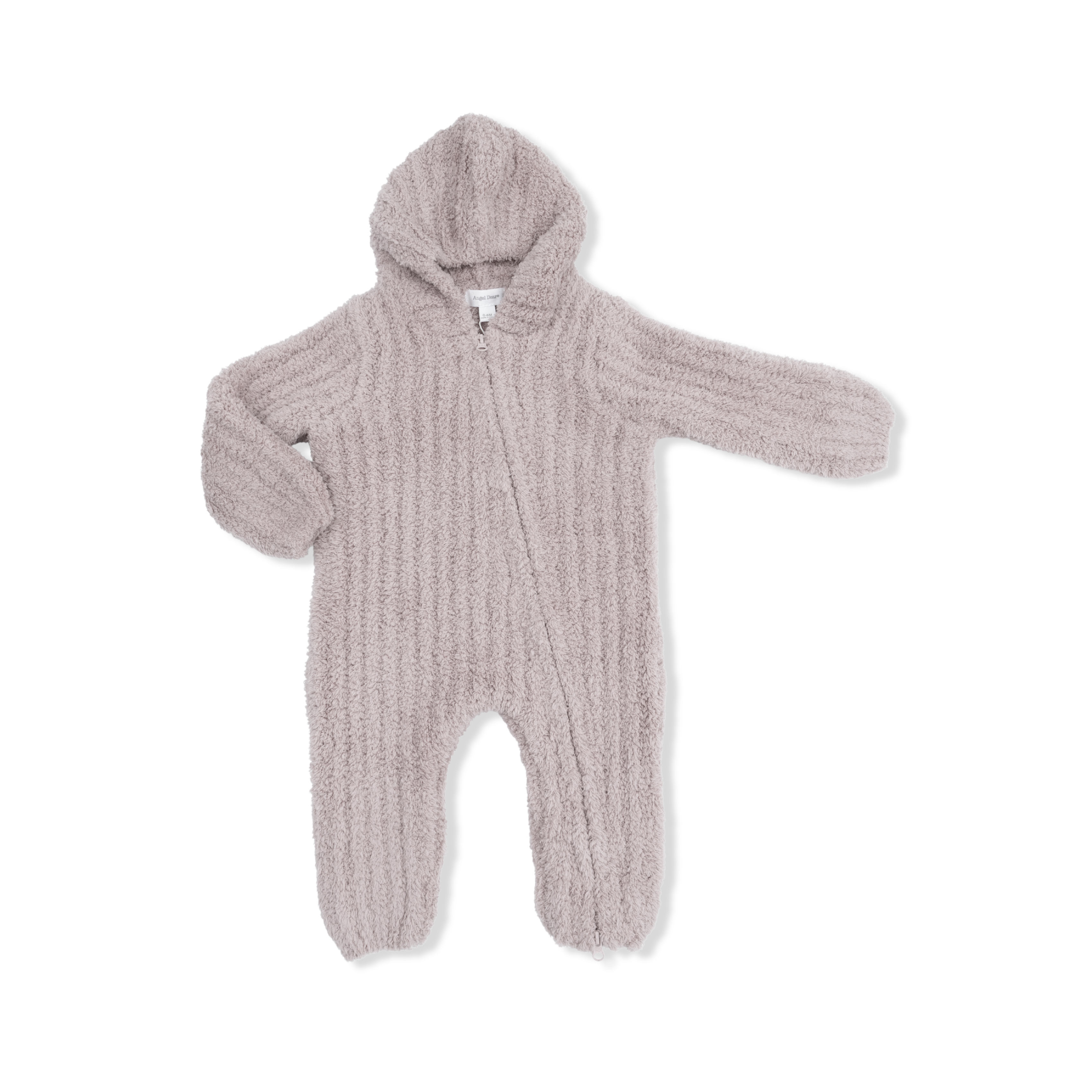 Chenille - Stone Hooded Romper With Striped Texture