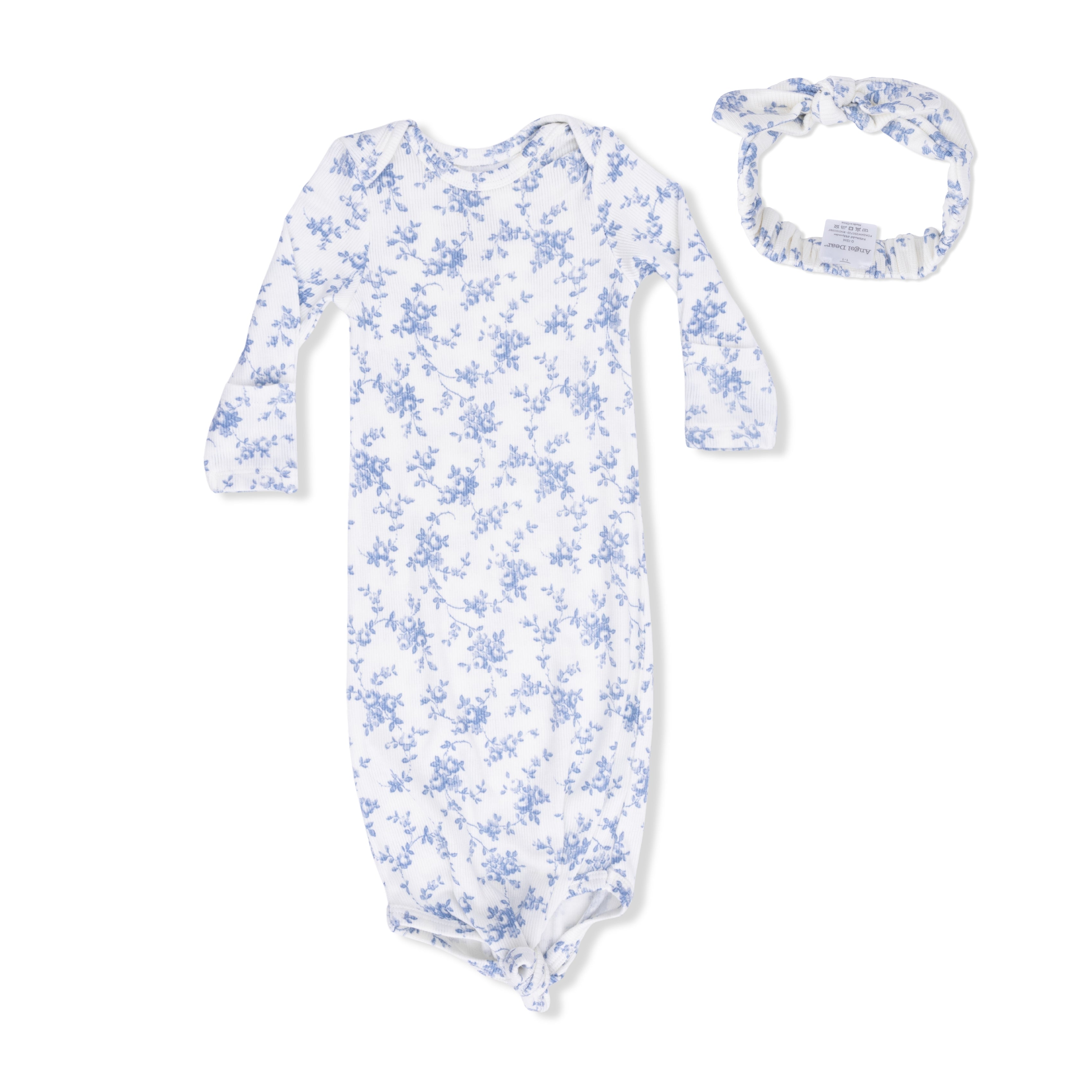 Baby Blue Vines Floral - Knotted Gown And Headband