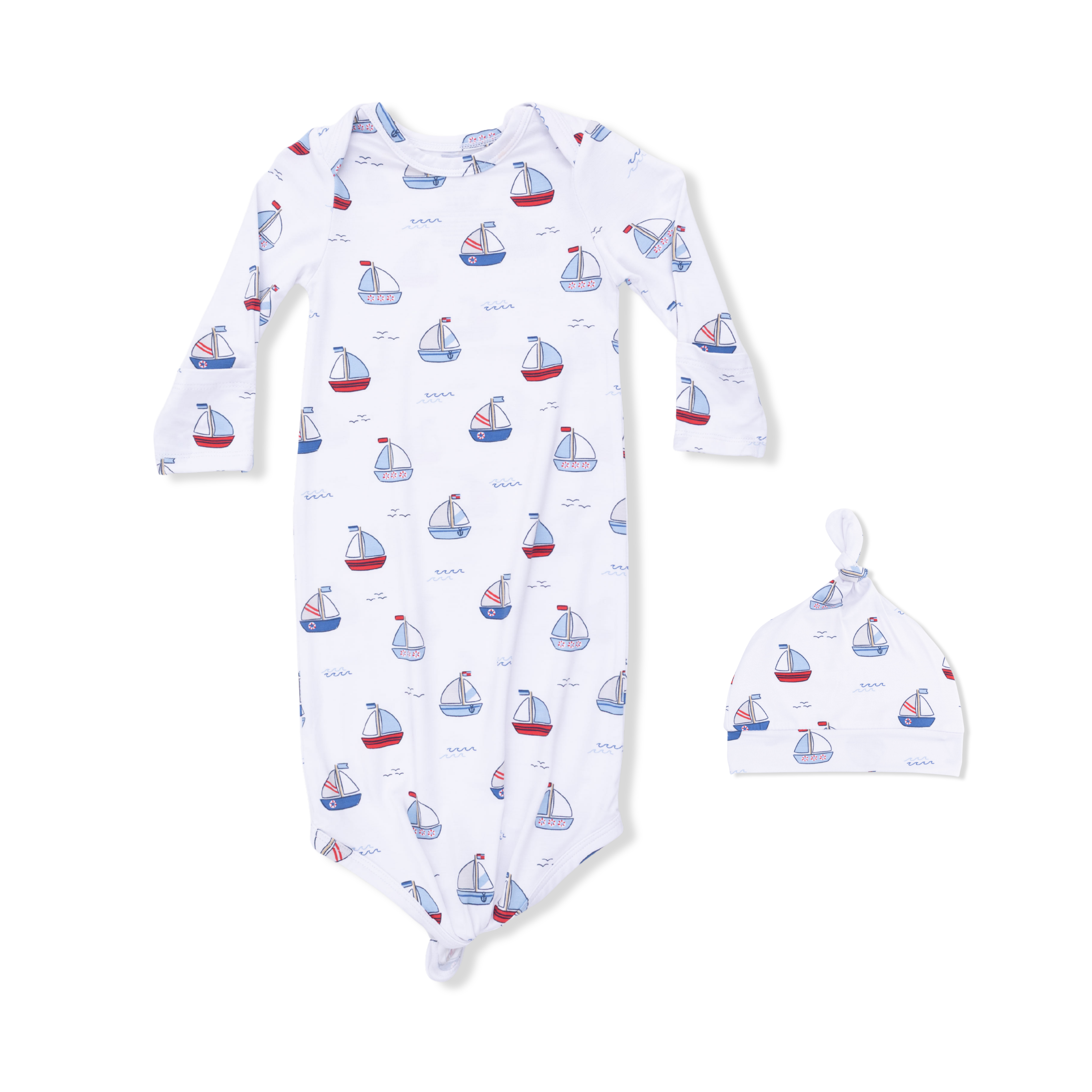 Bubbly Sailboats Blue - Knotted Gown And Hat