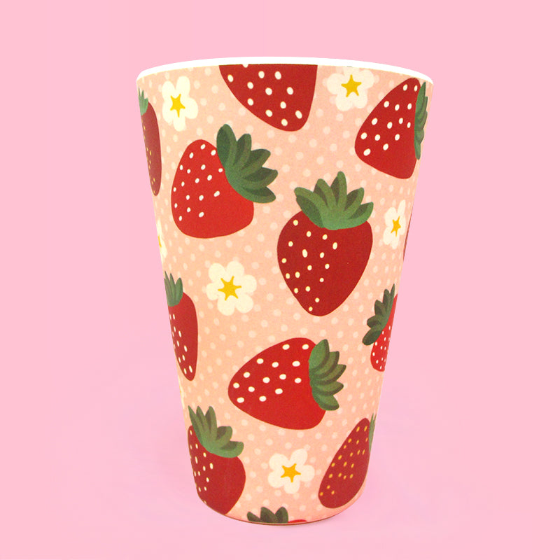 Eco-friendly Reusable Plant Fiber Travel Mug With Strawberry Design