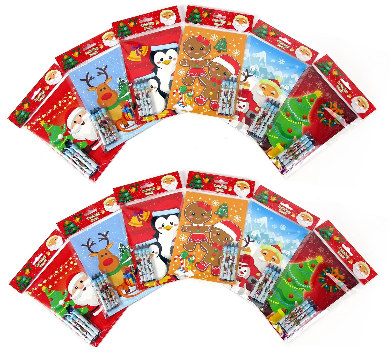 Christmas Holidays Coloring Books With Crayons - Set Of 6 Or 12