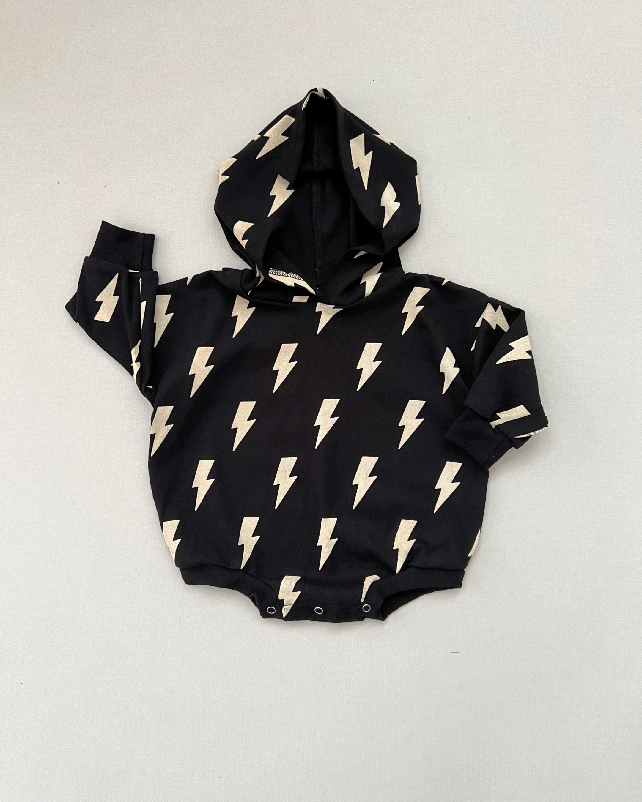 Hooded Bubble Romper | Black Bolts