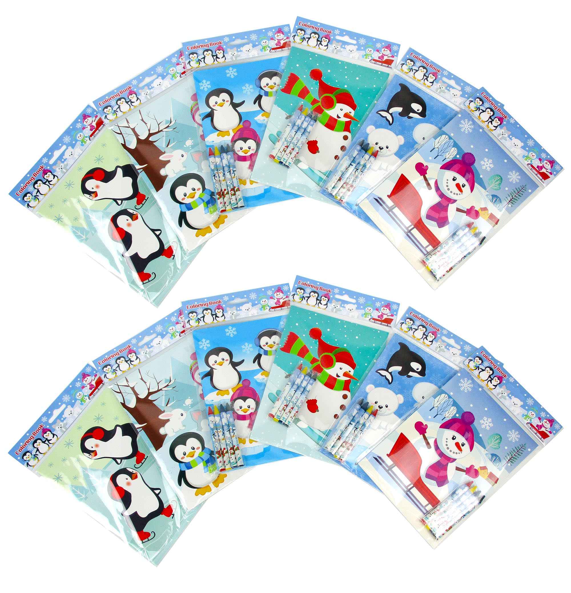 Winter Holidays Penguin Coloring Books With Crayons - Set Of 6 Or 12