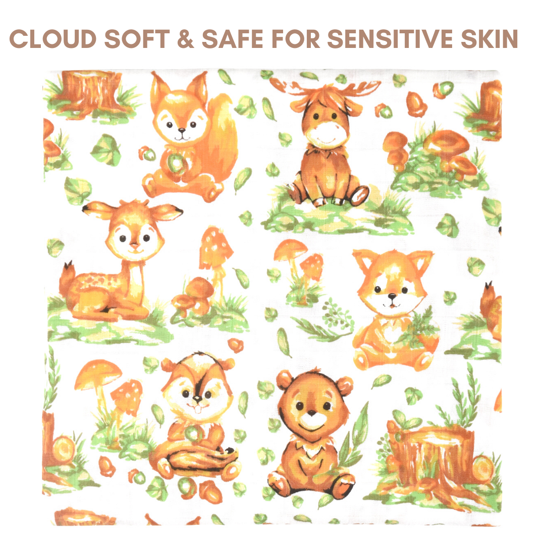 Bamboo Viscose Baby Hooded Towel Woodland Print