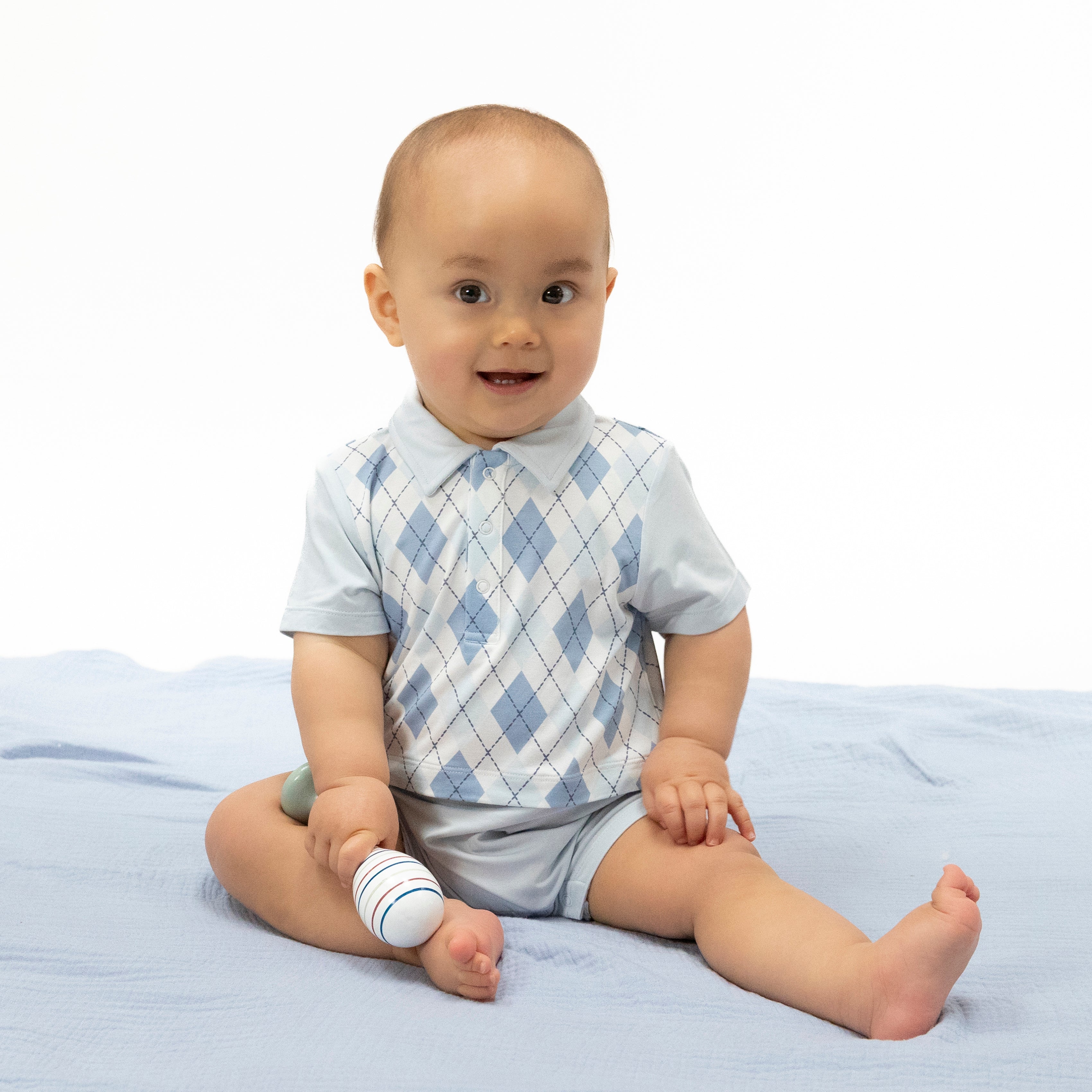 Blue Argyle - Short Playsuit