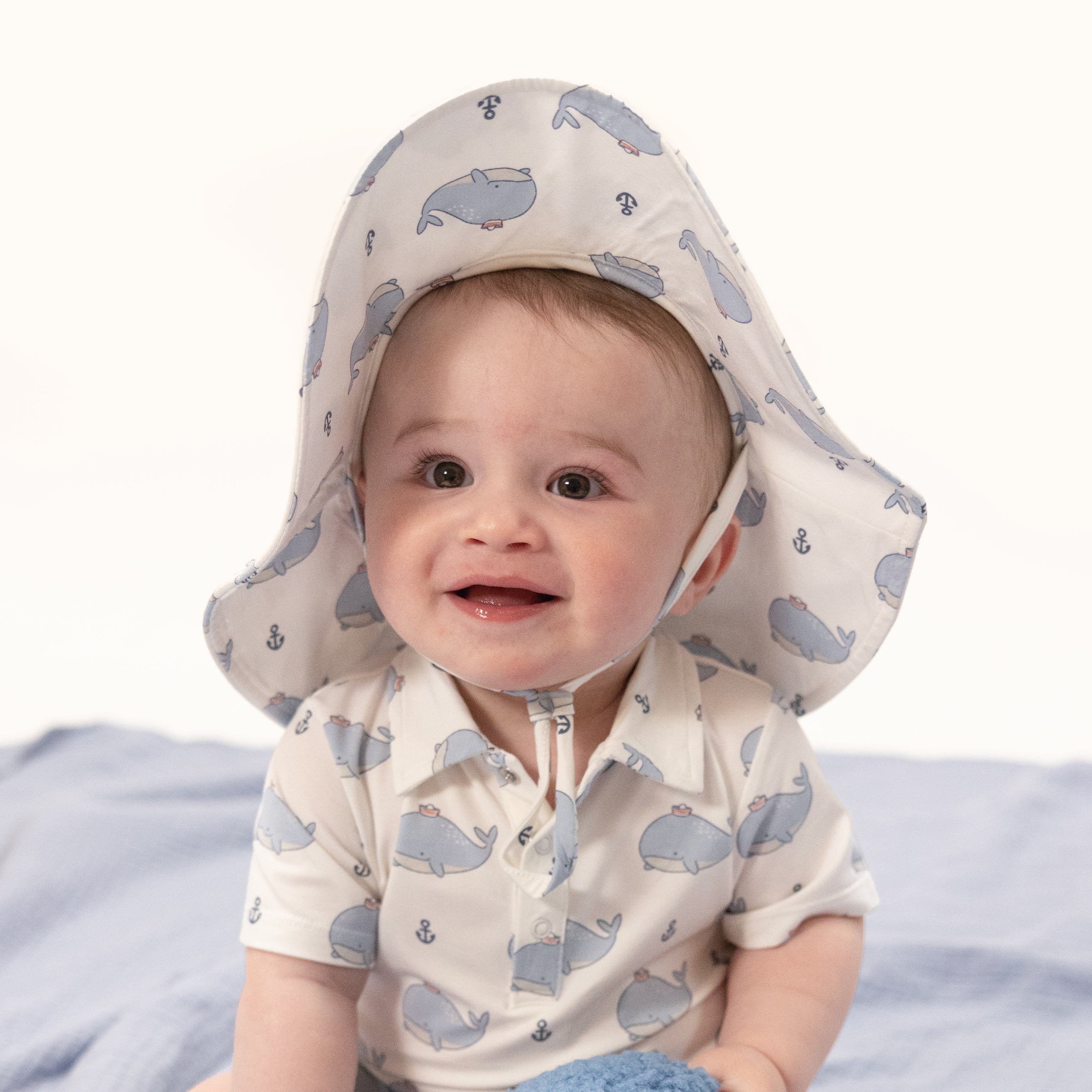 Bubbly Sailor Whales Blue - Wide Brim Sun Hat