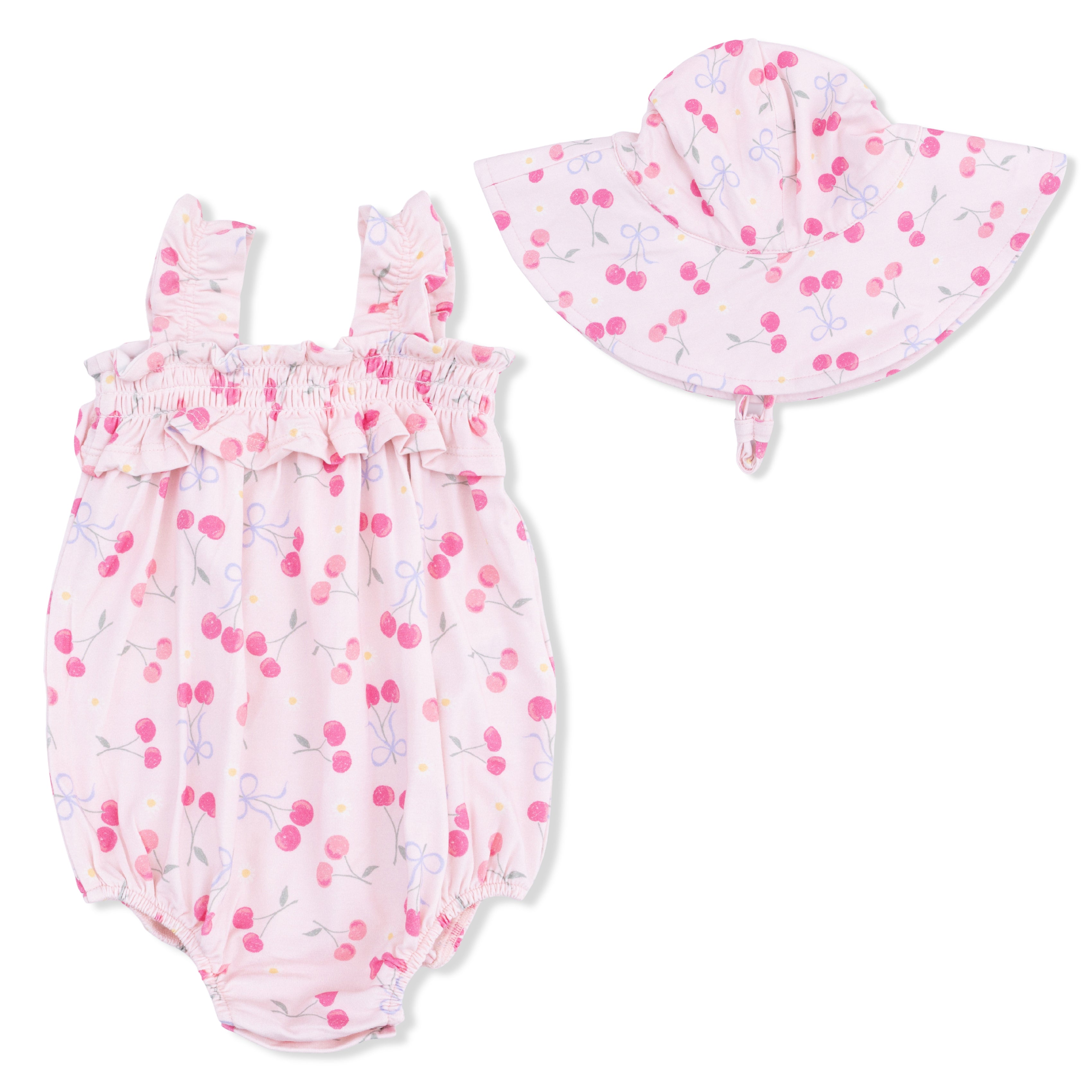 Sweet Bow Cherries - Ruffly Strap Bubble & Sun Hat
