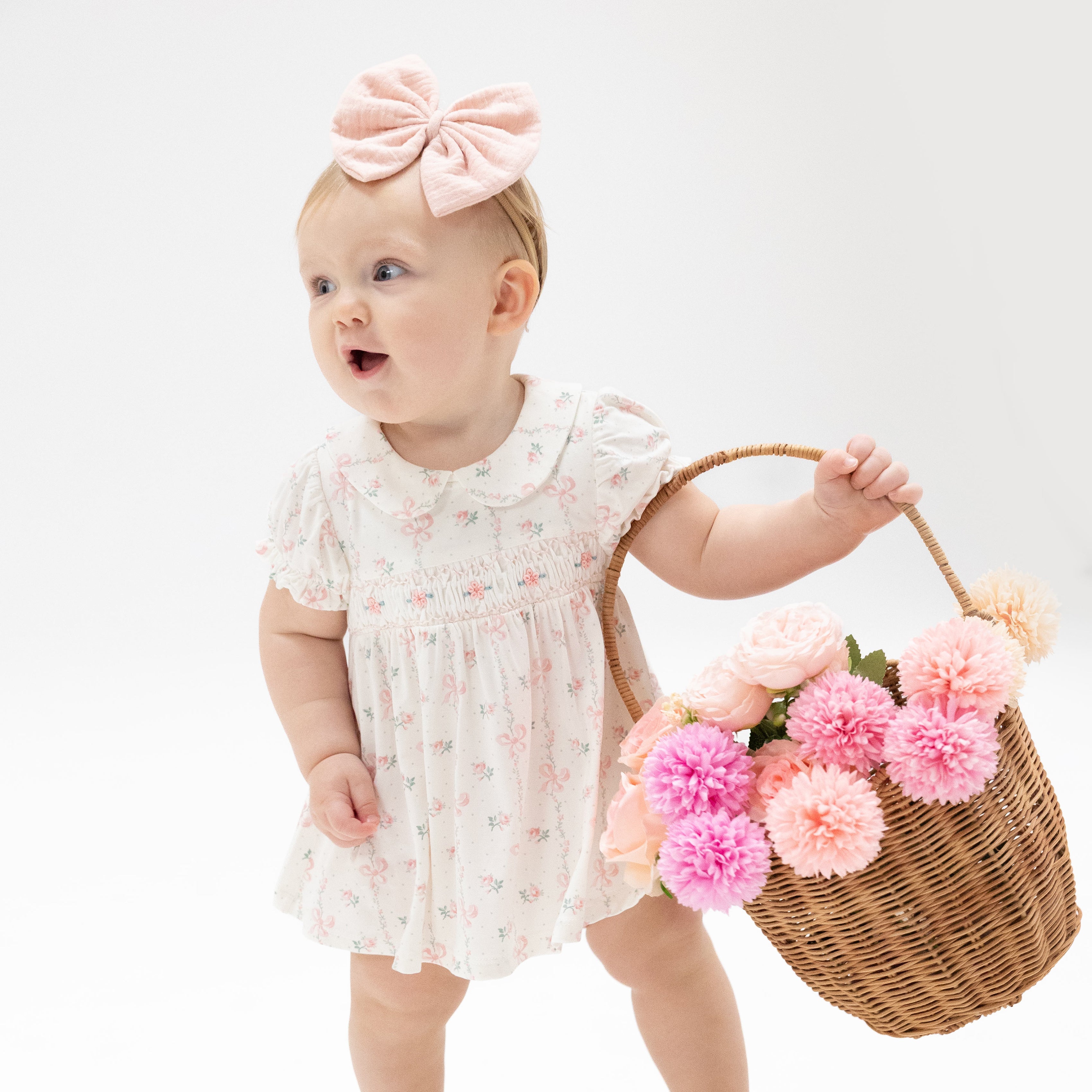 Dainty Buds And Bows - Smocked Dress Set