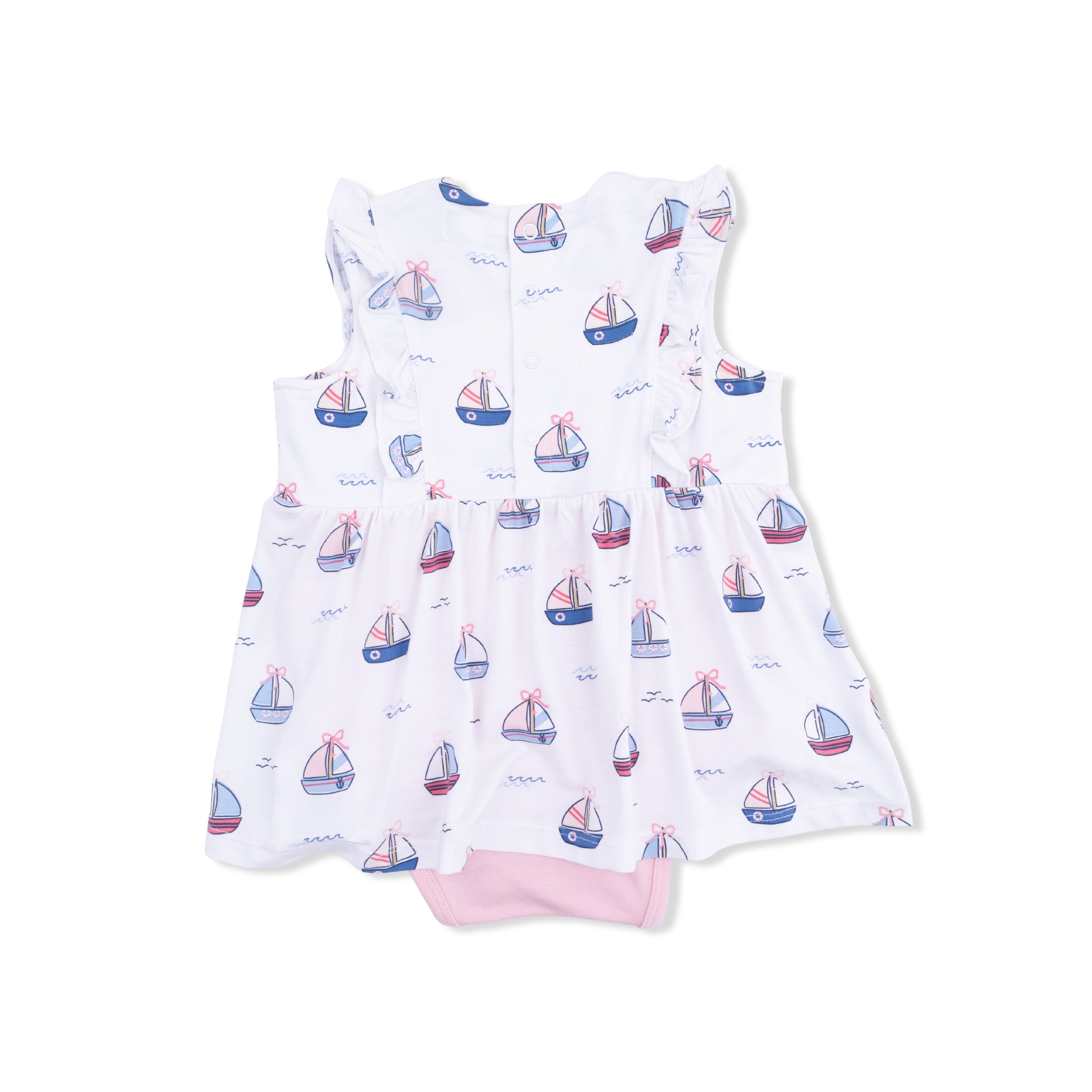 Bubbly Sailboats Pink - Ruffle Bodysuit Dress