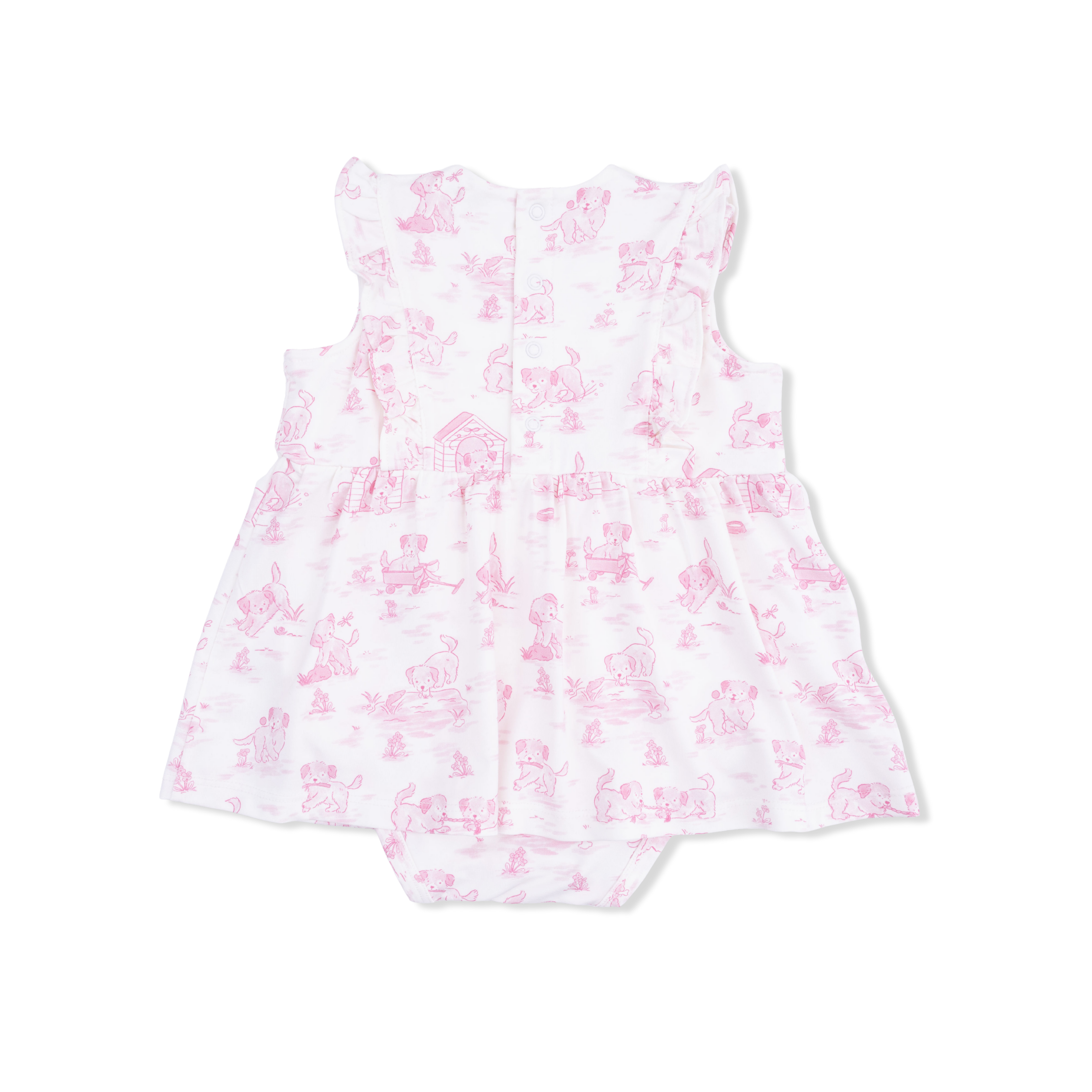 Puppy Toile Pink - Ruffle Bodysuit Dress