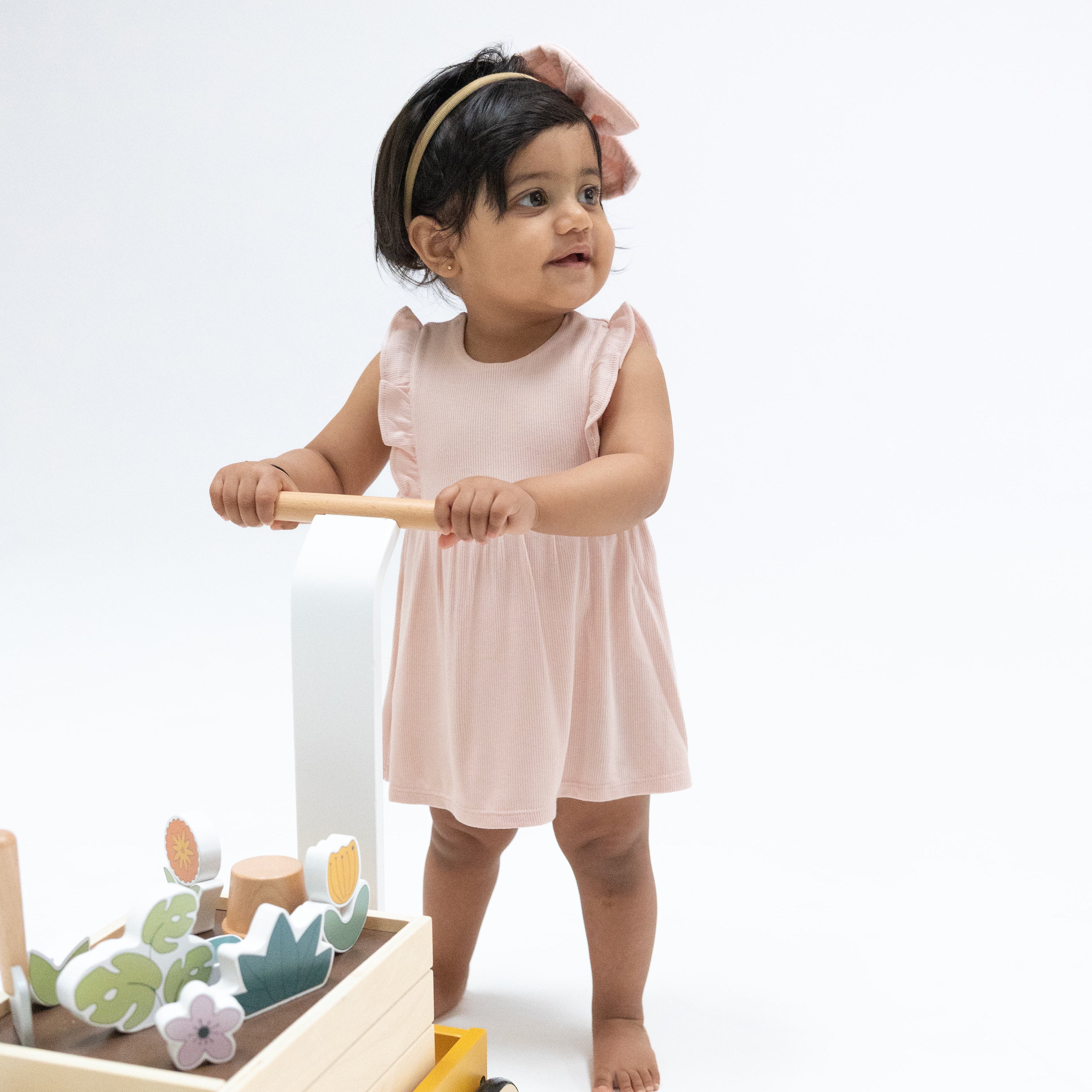 Solid Veiled Pink - Ruffle Bodysuit Dress