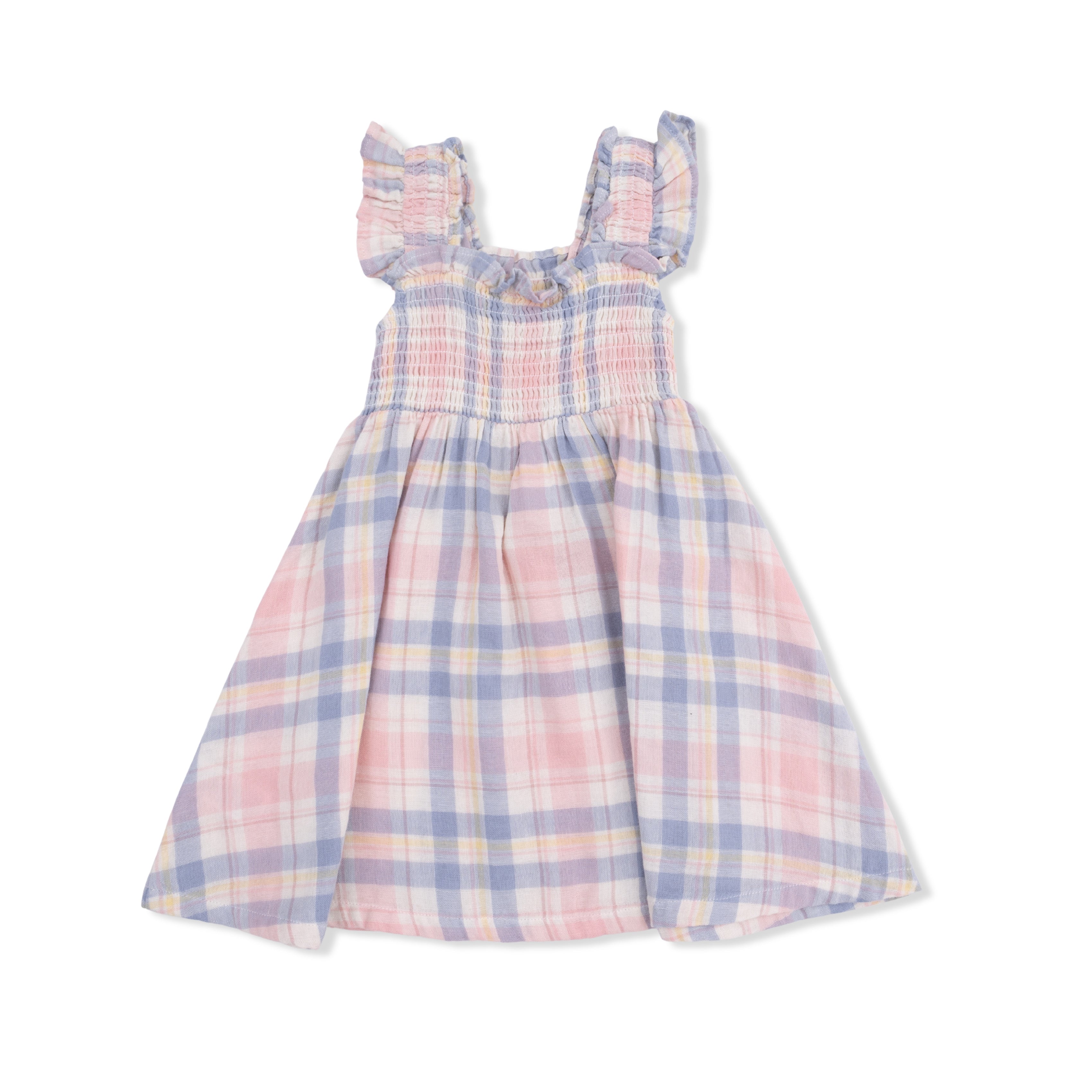 Dusty Plaid - Smocked Sundress With Bloomer