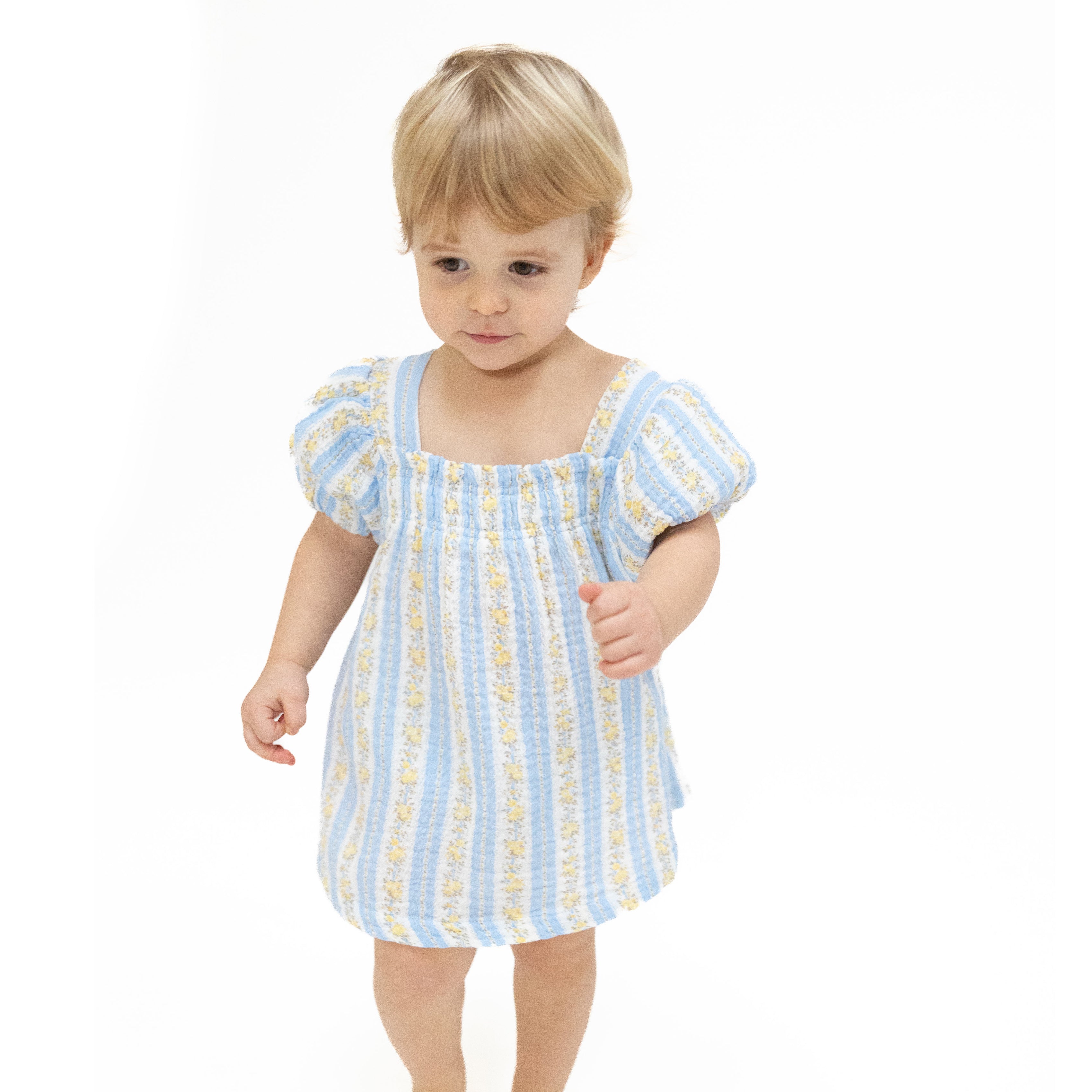 Odalys Floral Stripe - Puff Sleeve Baby Doll Dress And Bloomer