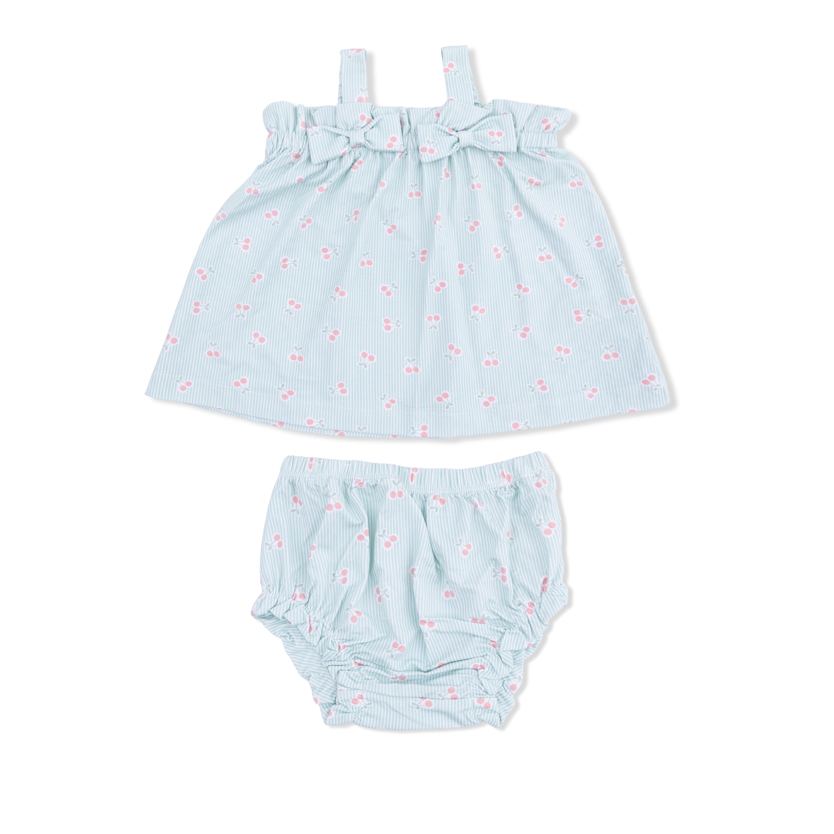 Tiny Cherry Stripe - Top With Bows And Ruffle Leg Bloomer
