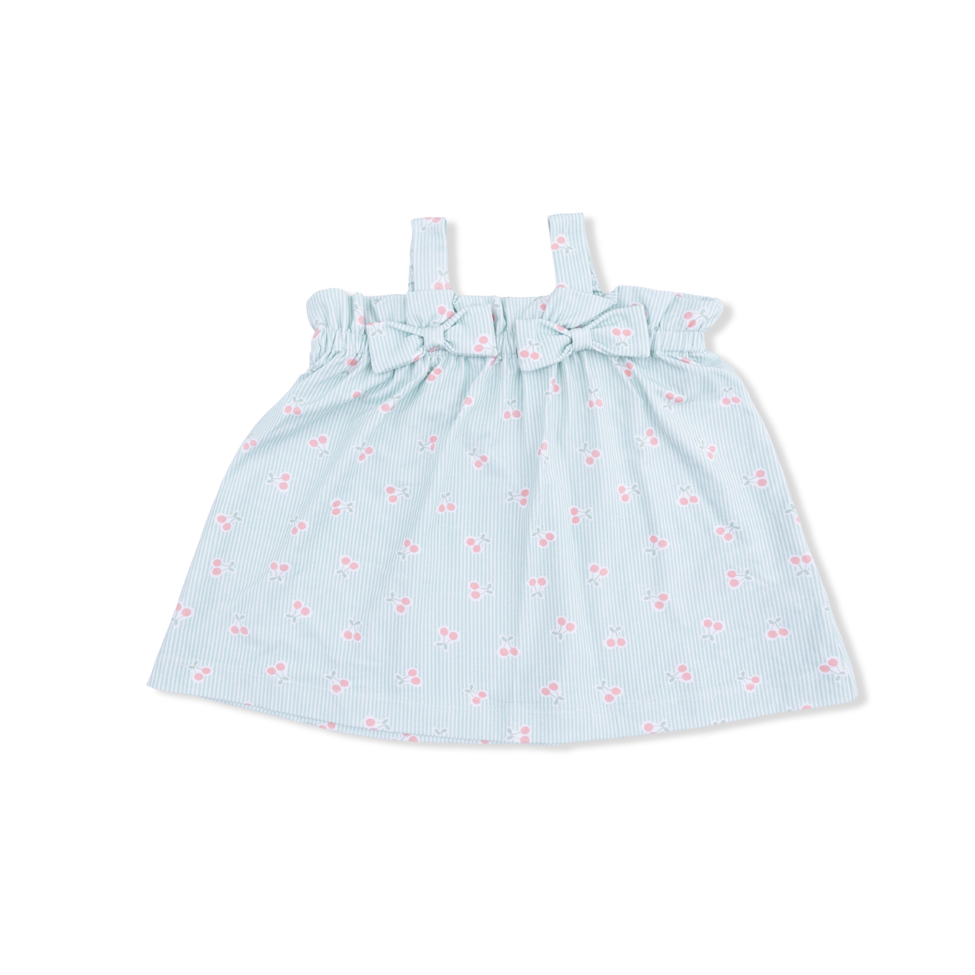 Tiny Cherry Stripe - Top With Bows And Ruffle Leg Bloomer