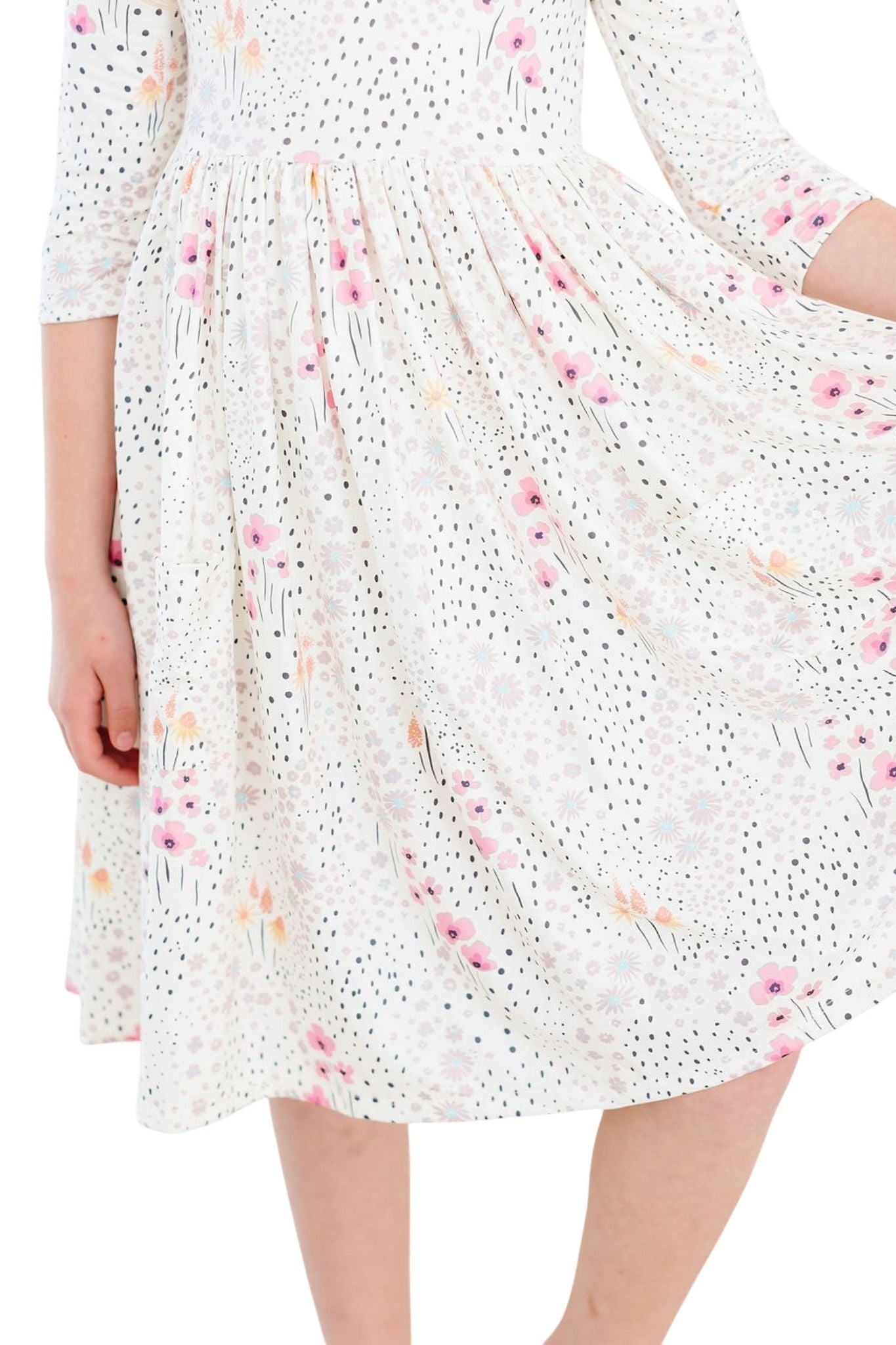 Whimsical Wildflowers 3/4 Sleeve Pocket Twirl Dress