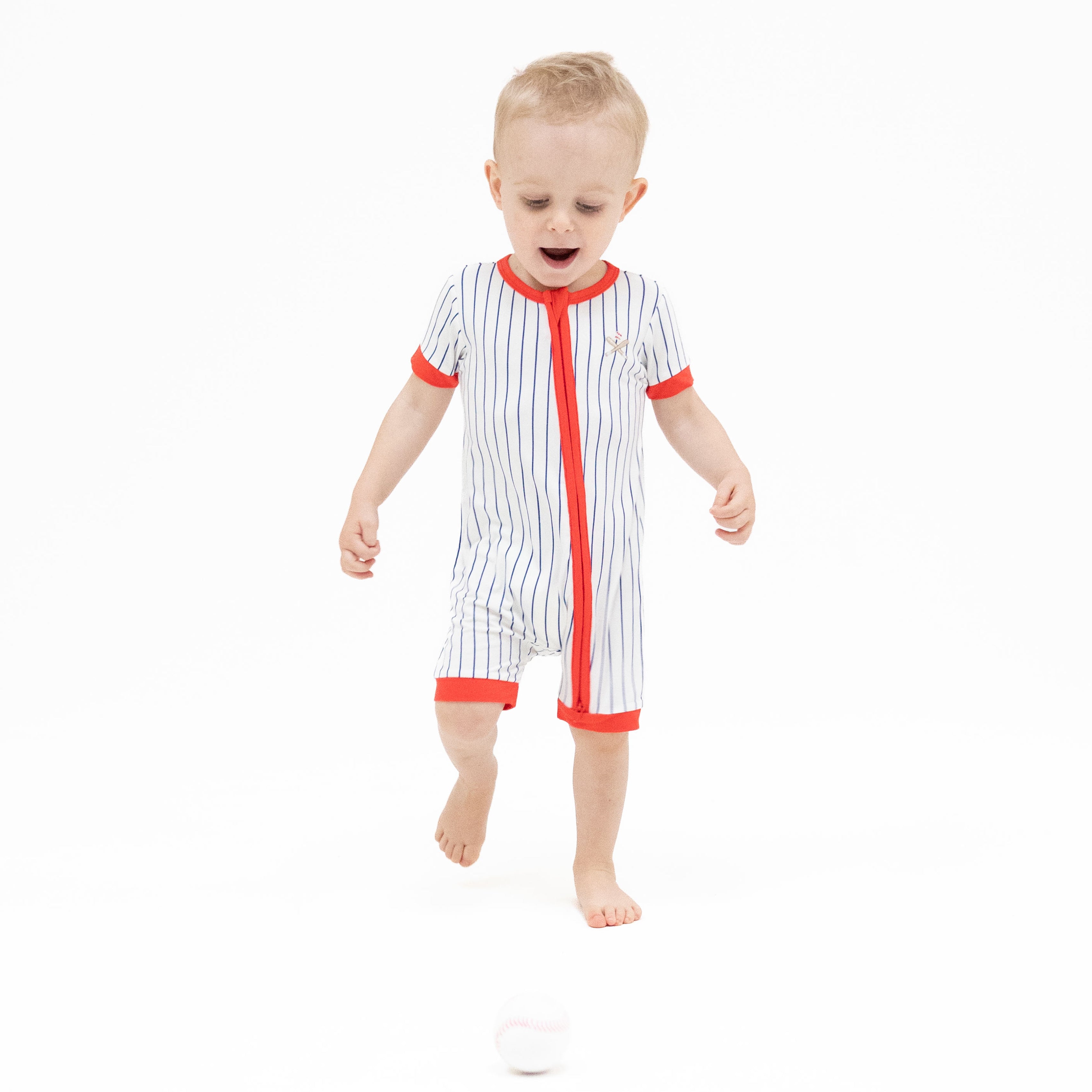 Baseball Stripe - Shortie 2 Way Zipper Romper