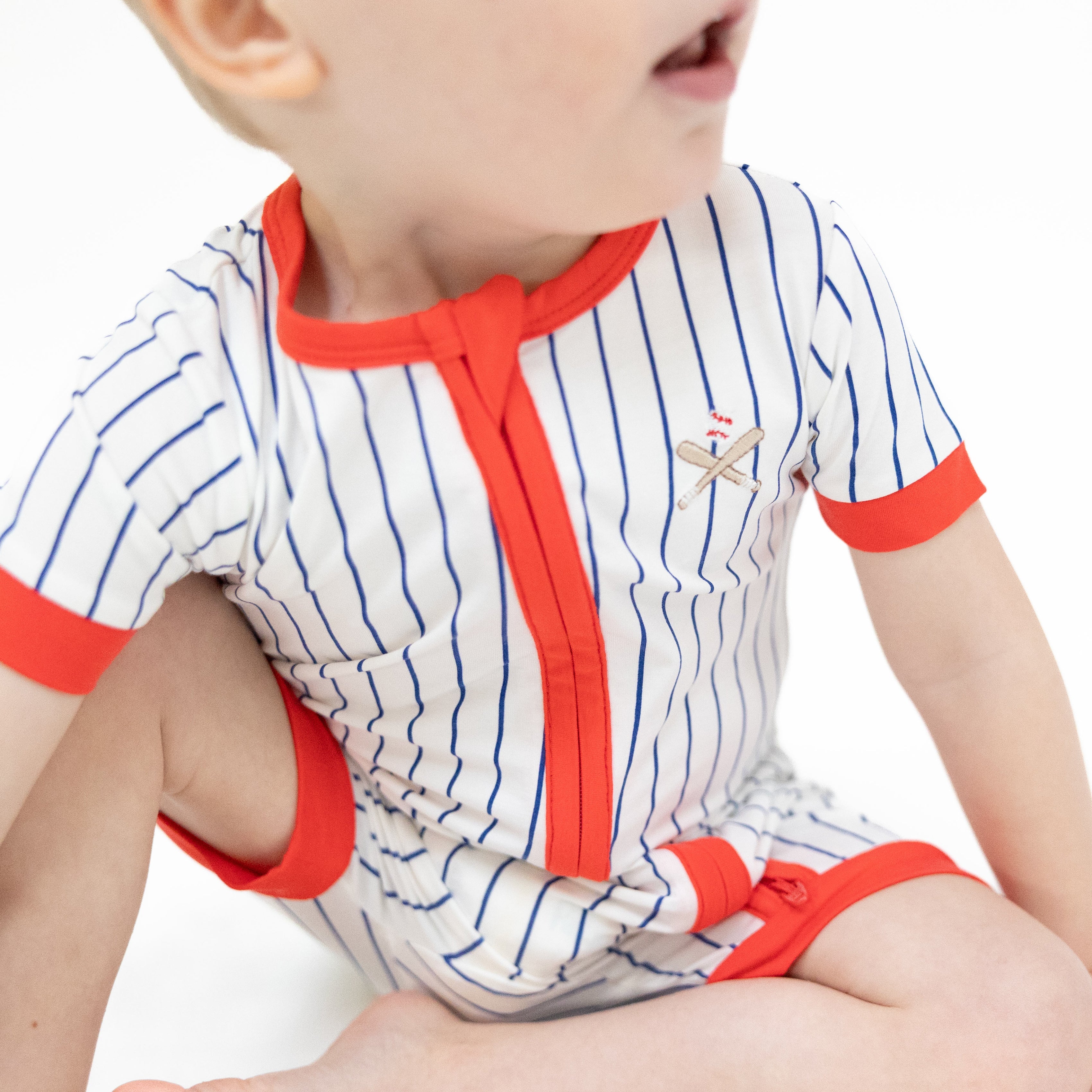 Baseball Stripe - Shortie 2 Way Zipper Romper