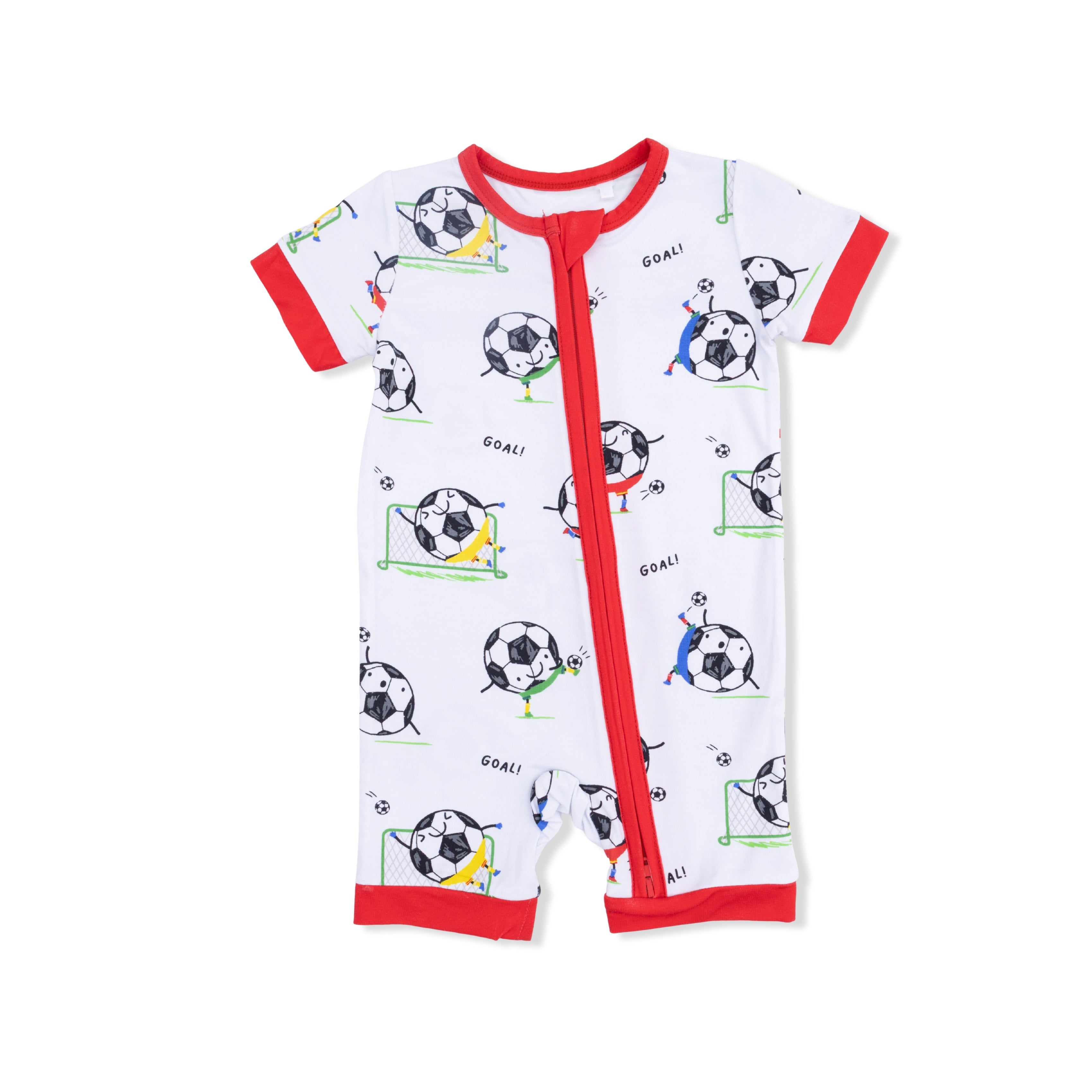 Soccer Balls Playing Soccer Blue - Shortie 2 Way Zipper Romper