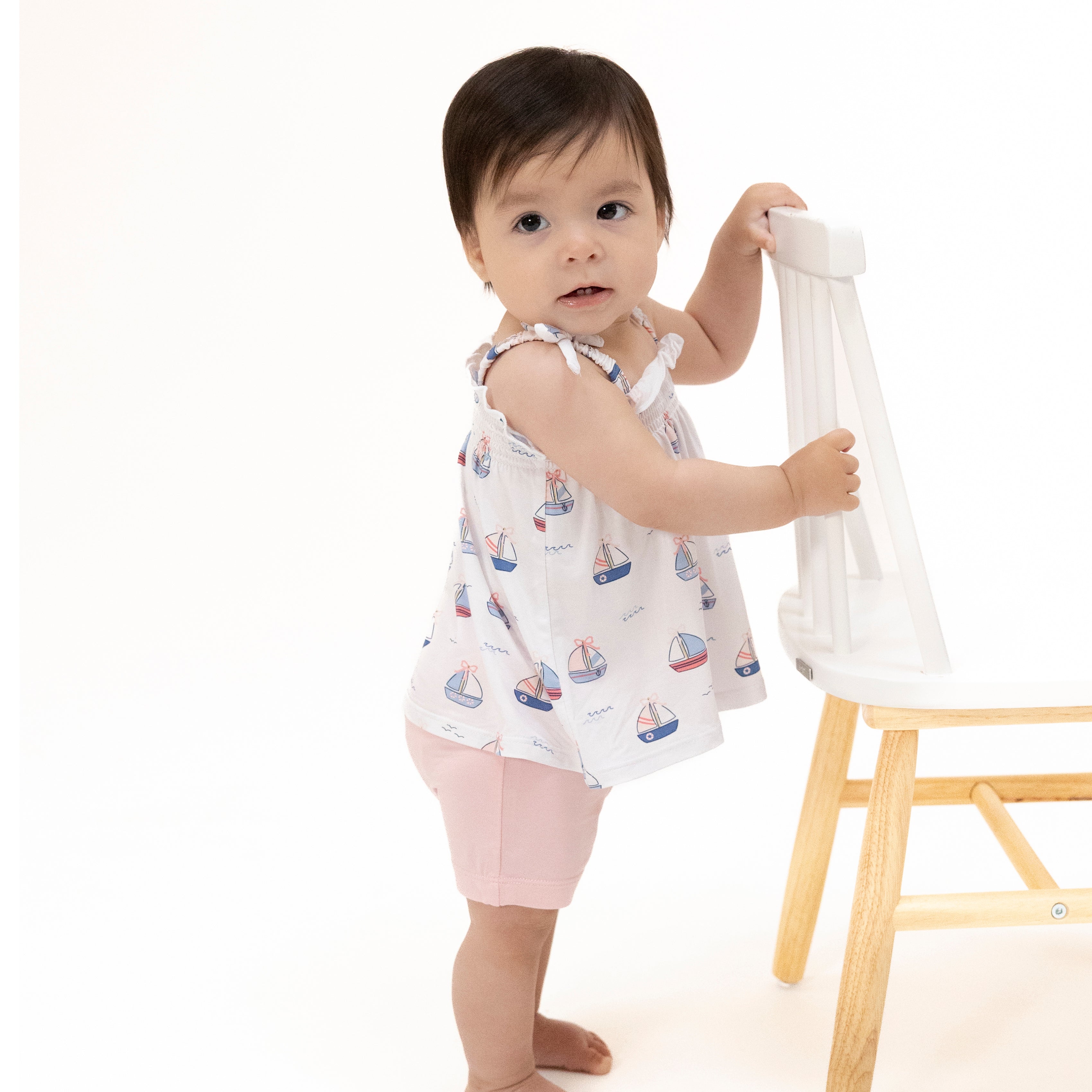 Bubbly Sailboats Pink - Smocked Top & Bike Short