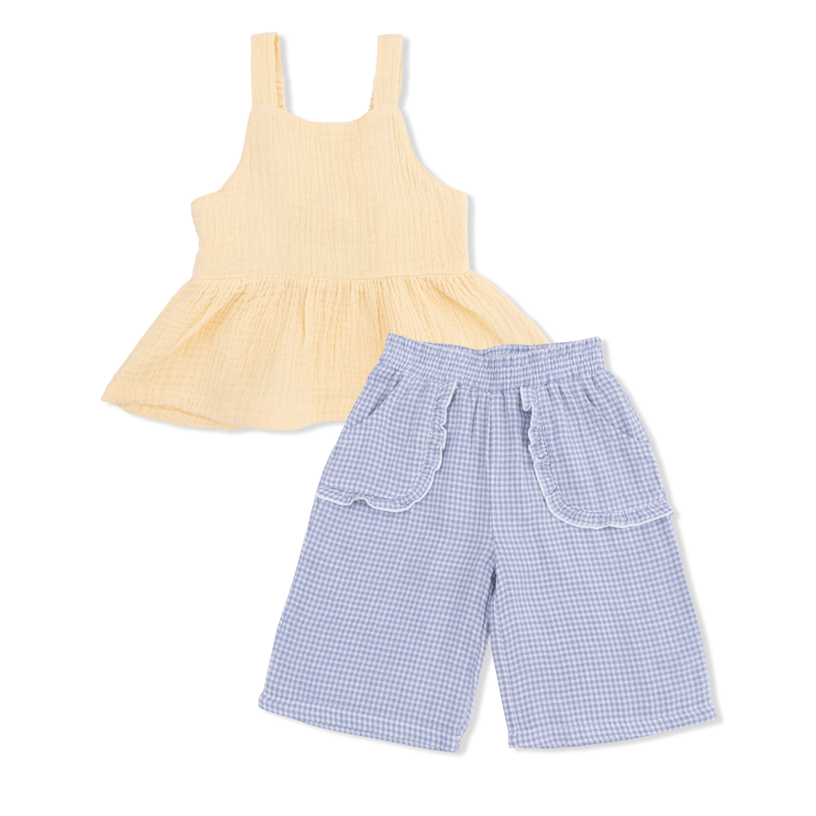 Micro Gingham Blue Blizzard - Peplum Tank With Wide Leg Pant