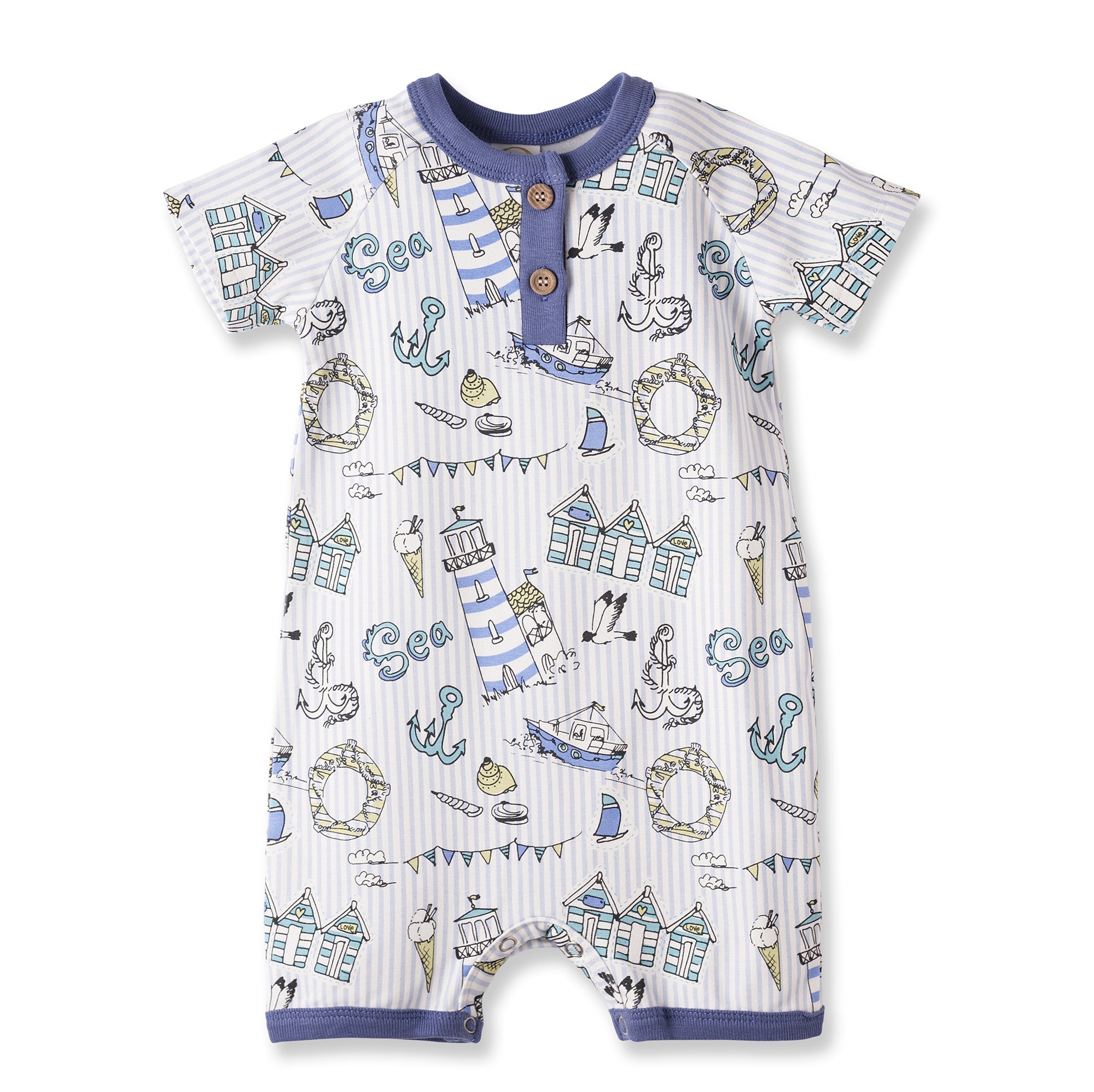 Seashore Baby Boy Romper – Bamboo Shortall One-piece