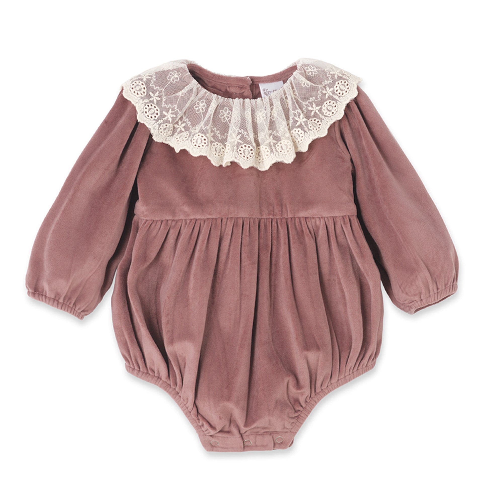Mauve Velvet Baby Romper – Lace Collar Special Occasion