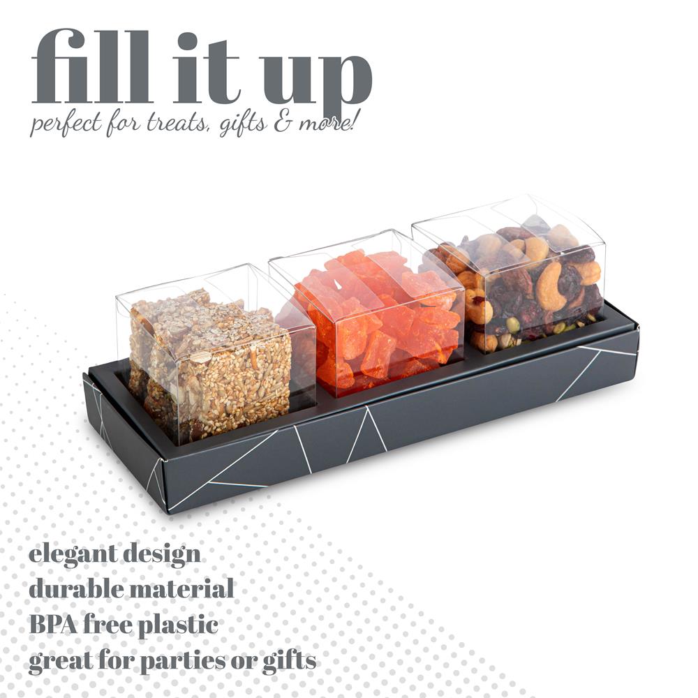 Square Shaped Clear Boxes With Rectangle Tray Gray 11" X 3.9" X 1.3"