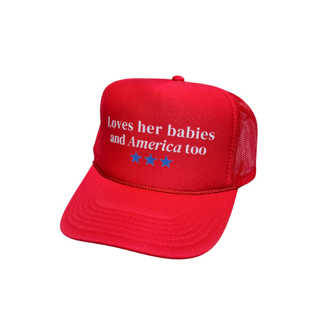 Loves Her Babies And America Too Trucker