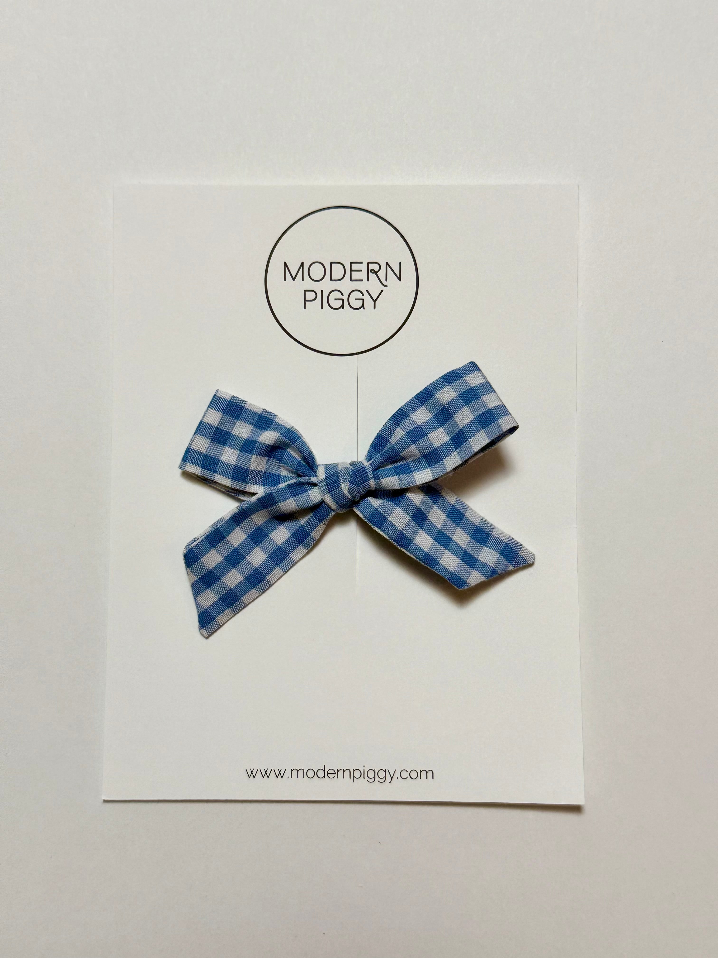 Gingham Glory- Blue | Pigtail Set - Hand-tied Bow