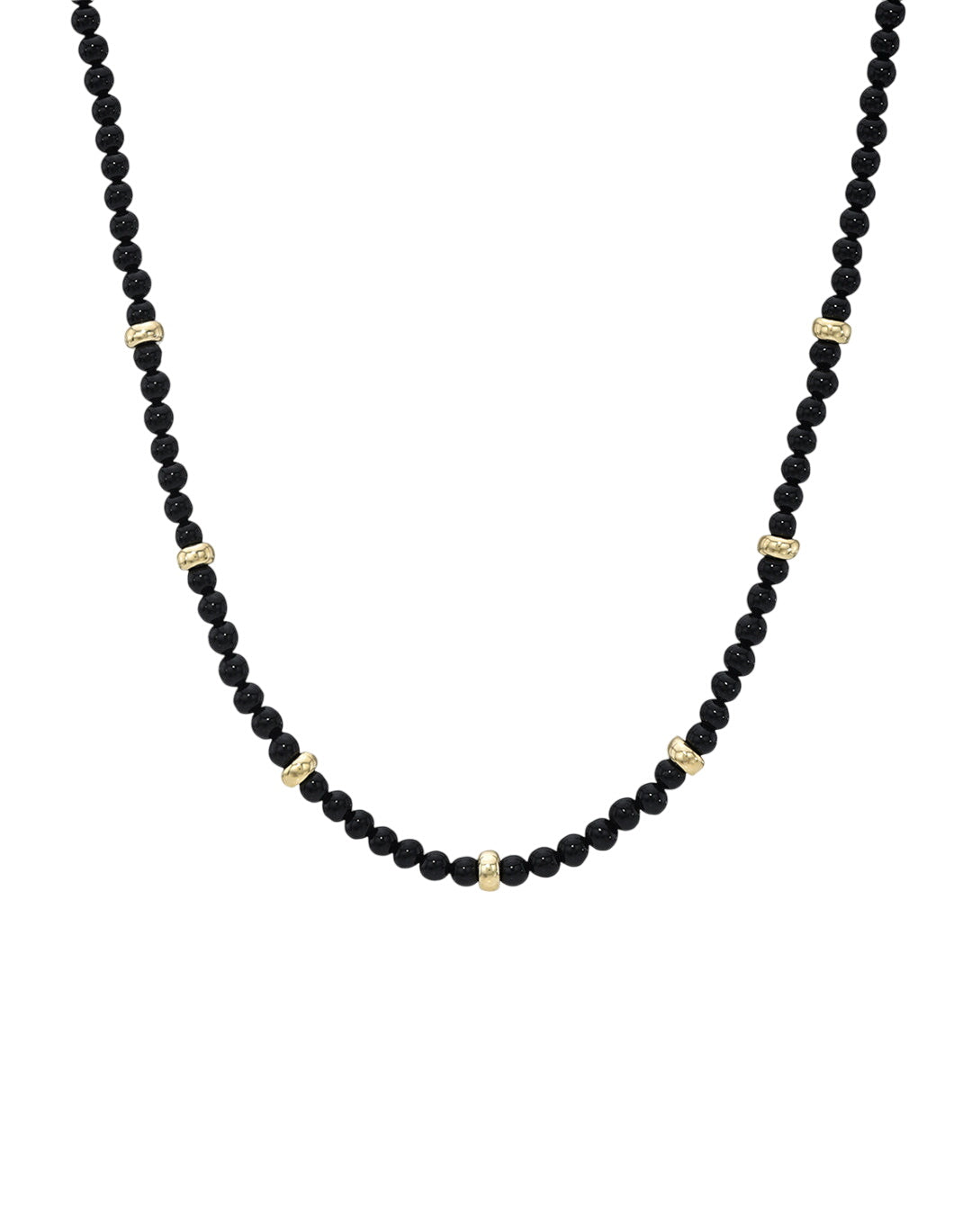 14k Gold Black Onyx Segment Bead Necklace
