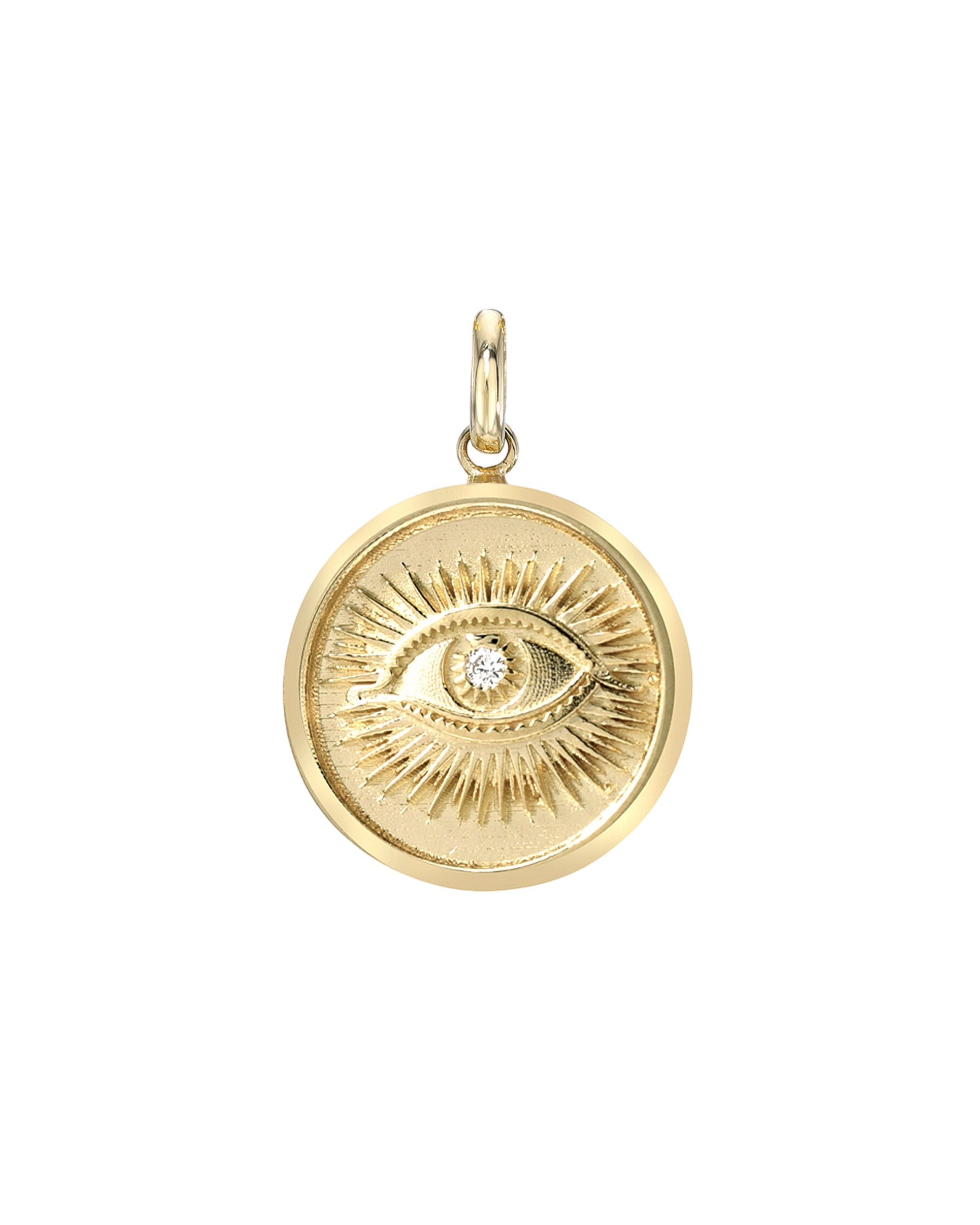 14k Gold Diamond Eye Medallion Pendant