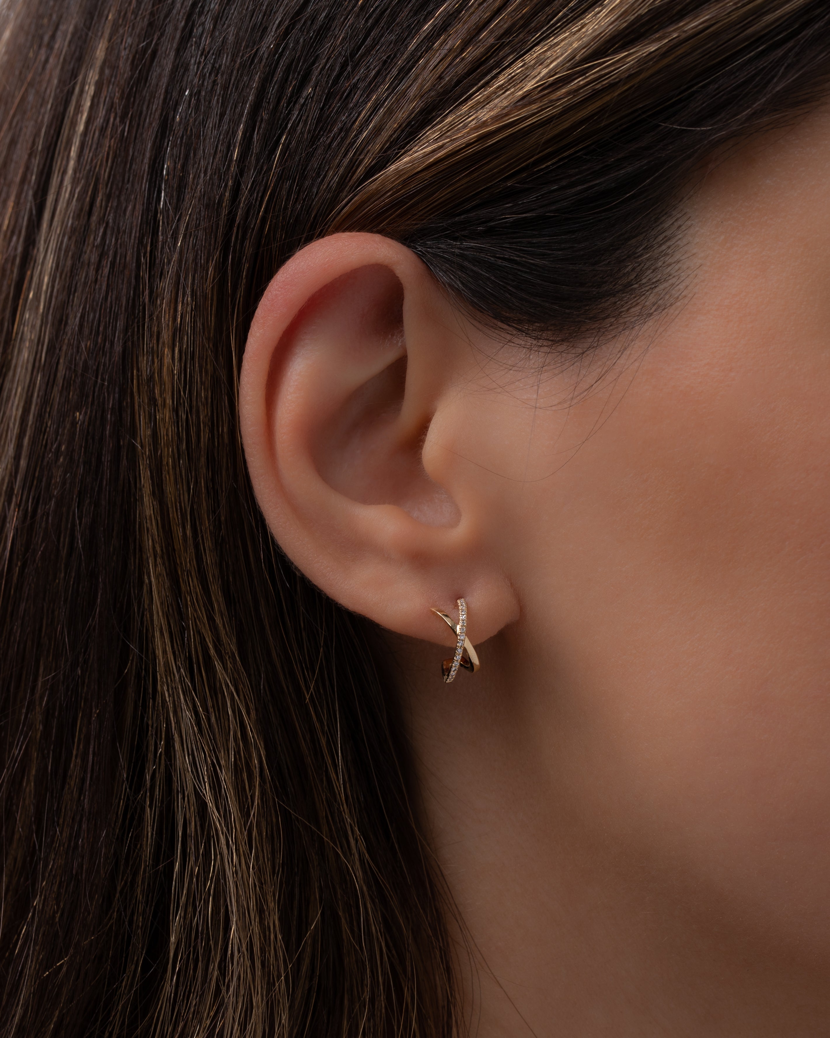 14k Gold And Diamond X Stud Earrings