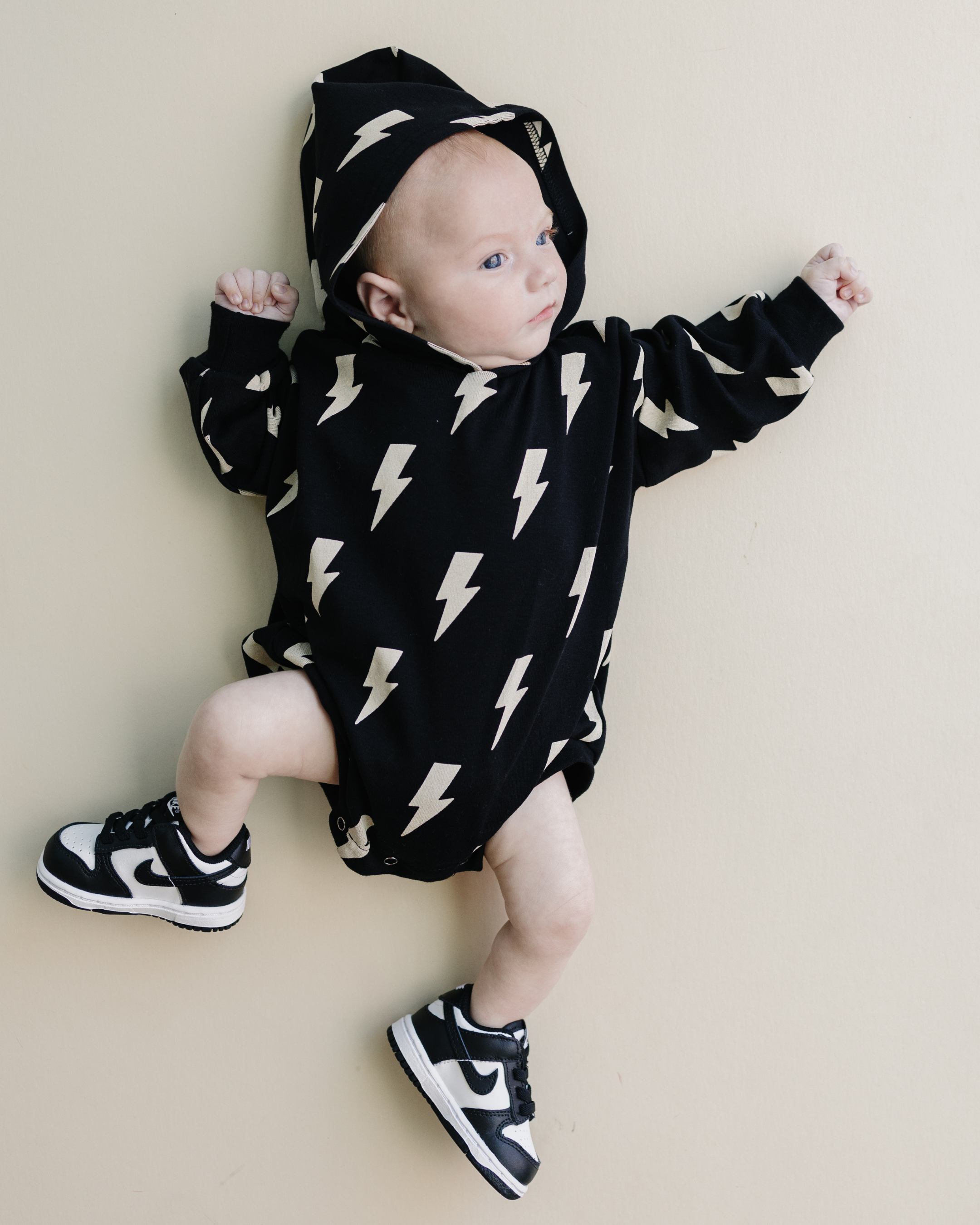 Hooded Bubble Romper | Black Bolts