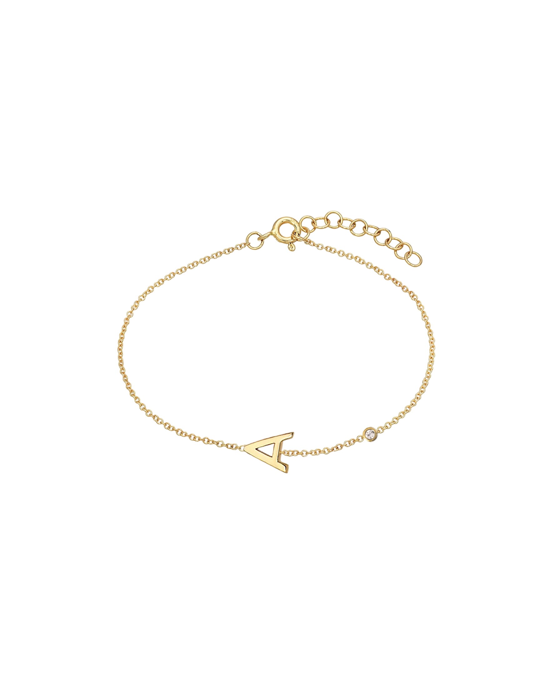 14k Gold Initial & Bezel Diamond Bracelet